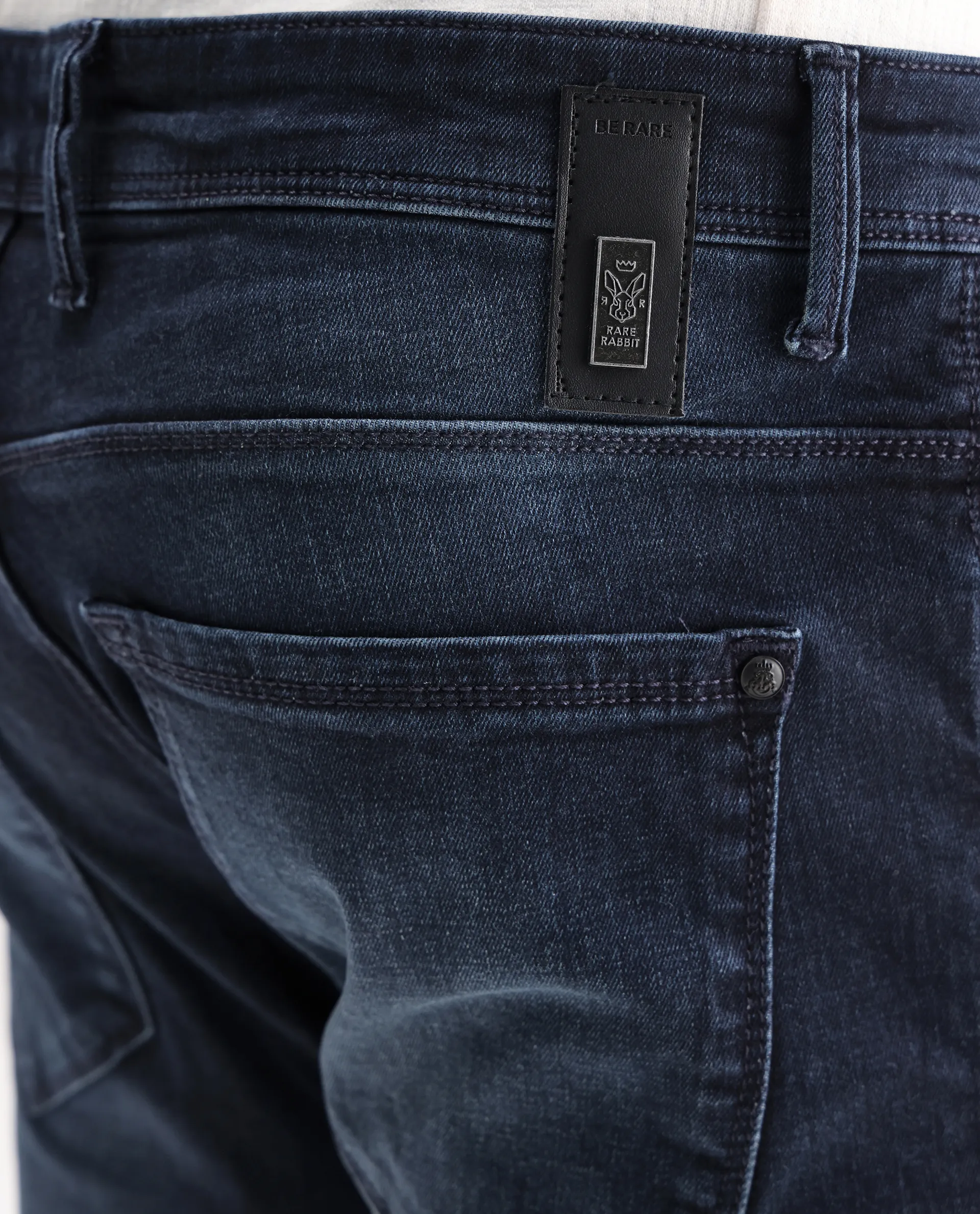 Rare Rabbit Men's Morvan Dark Blue Cotton Plain Hawk Slim Fit Jeans - Image 8
