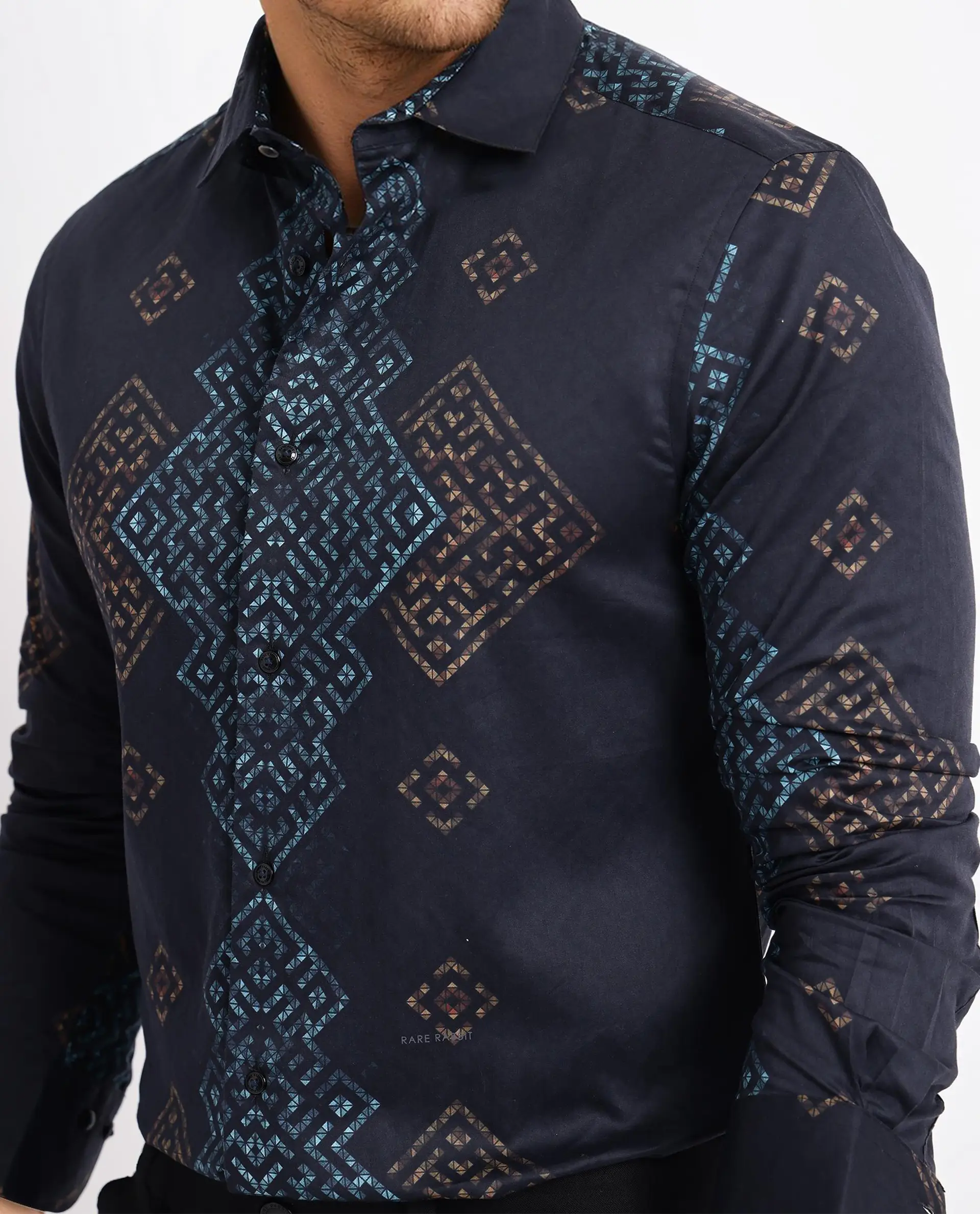 Rare Rabbit Men's Mosac-1 Black Cotton Geometric Print Regular Fit Full Sleeve Collared Shirt - Image 3