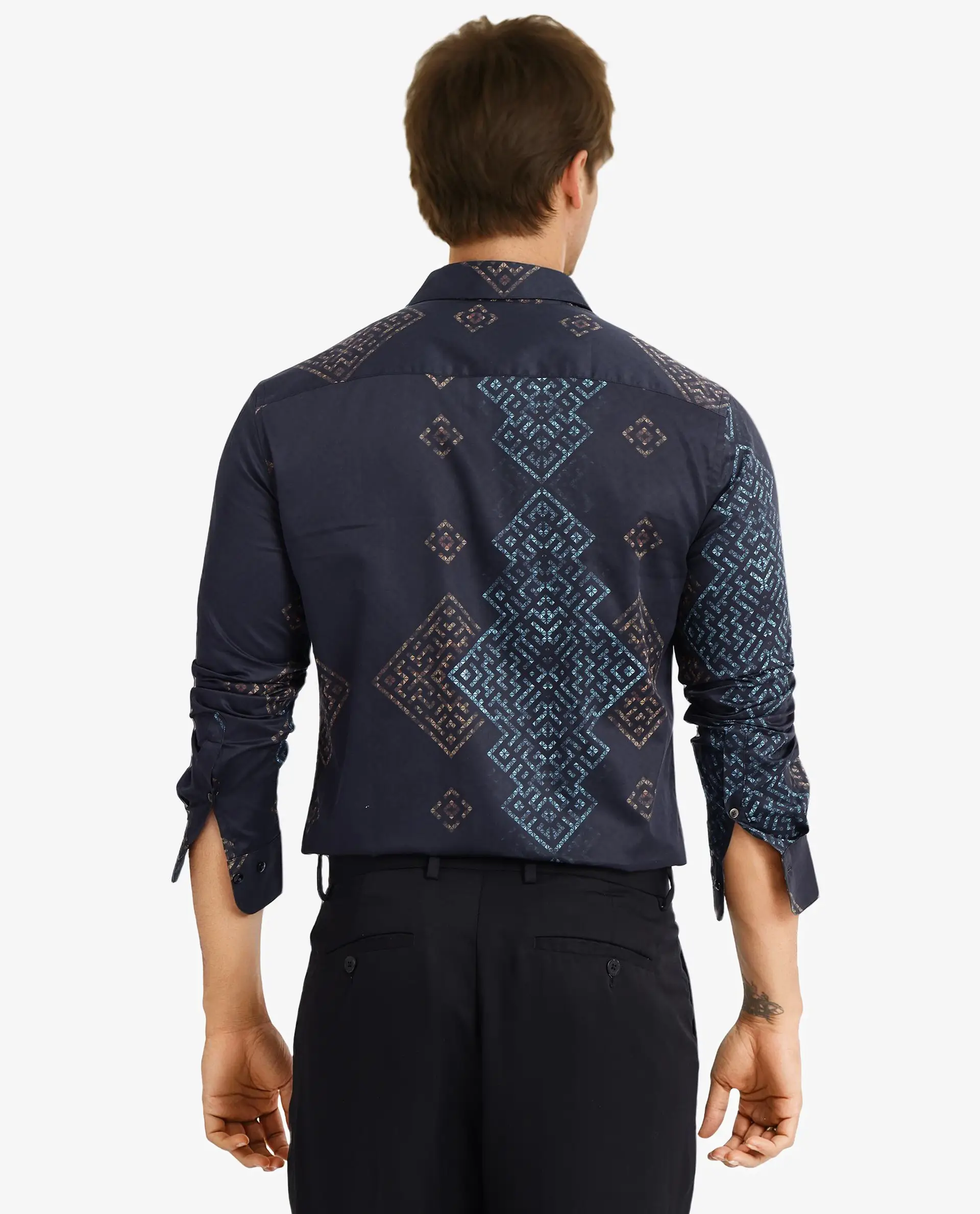 Rare Rabbit Men's Mosac-1 Black Cotton Geometric Print Regular Fit Full Sleeve Collared Shirt - Image 4