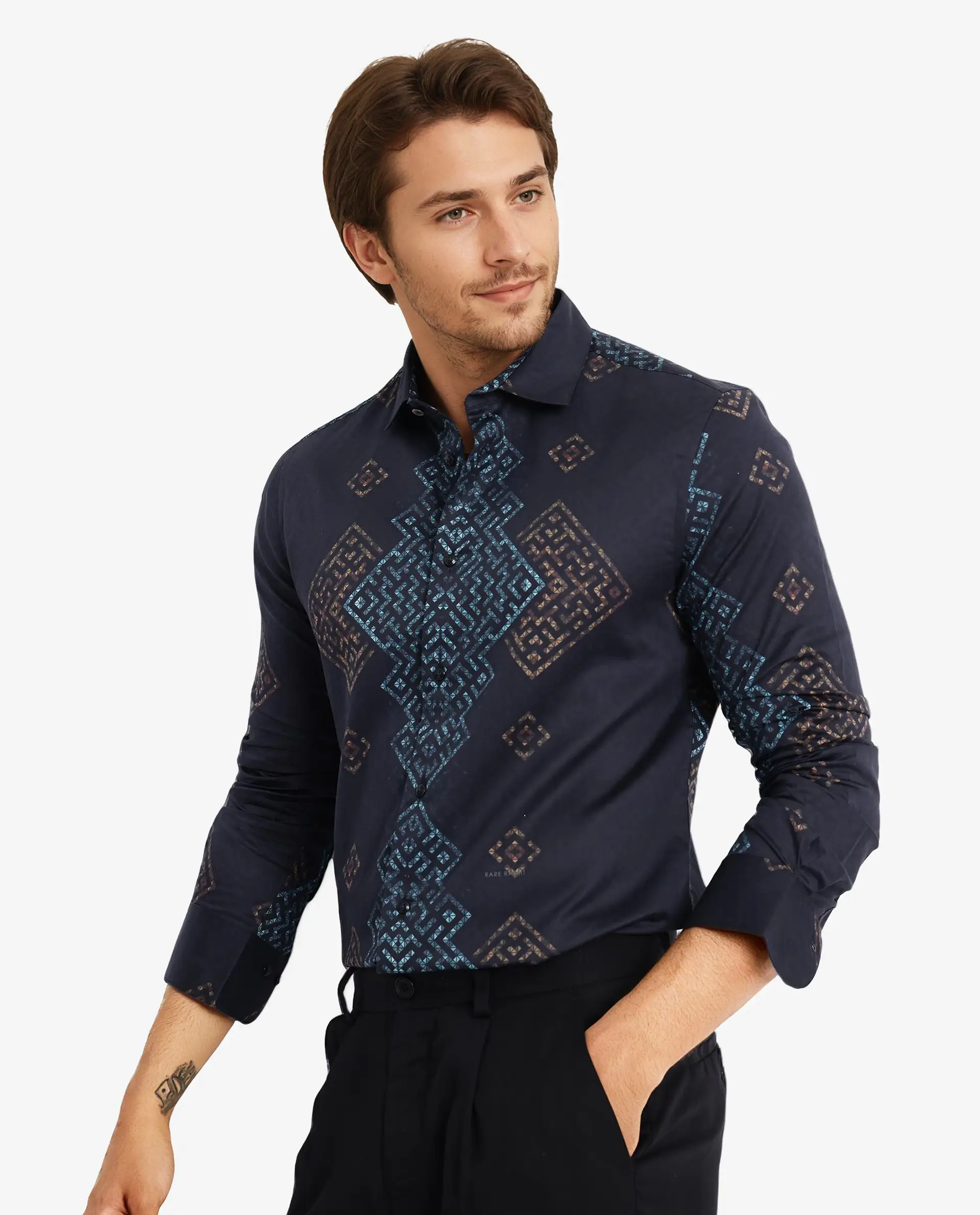 Rare Rabbit Men's Mosac-1 Black Cotton Geometric Print Regular Fit Full Sleeve Collared Shirt - Image 5