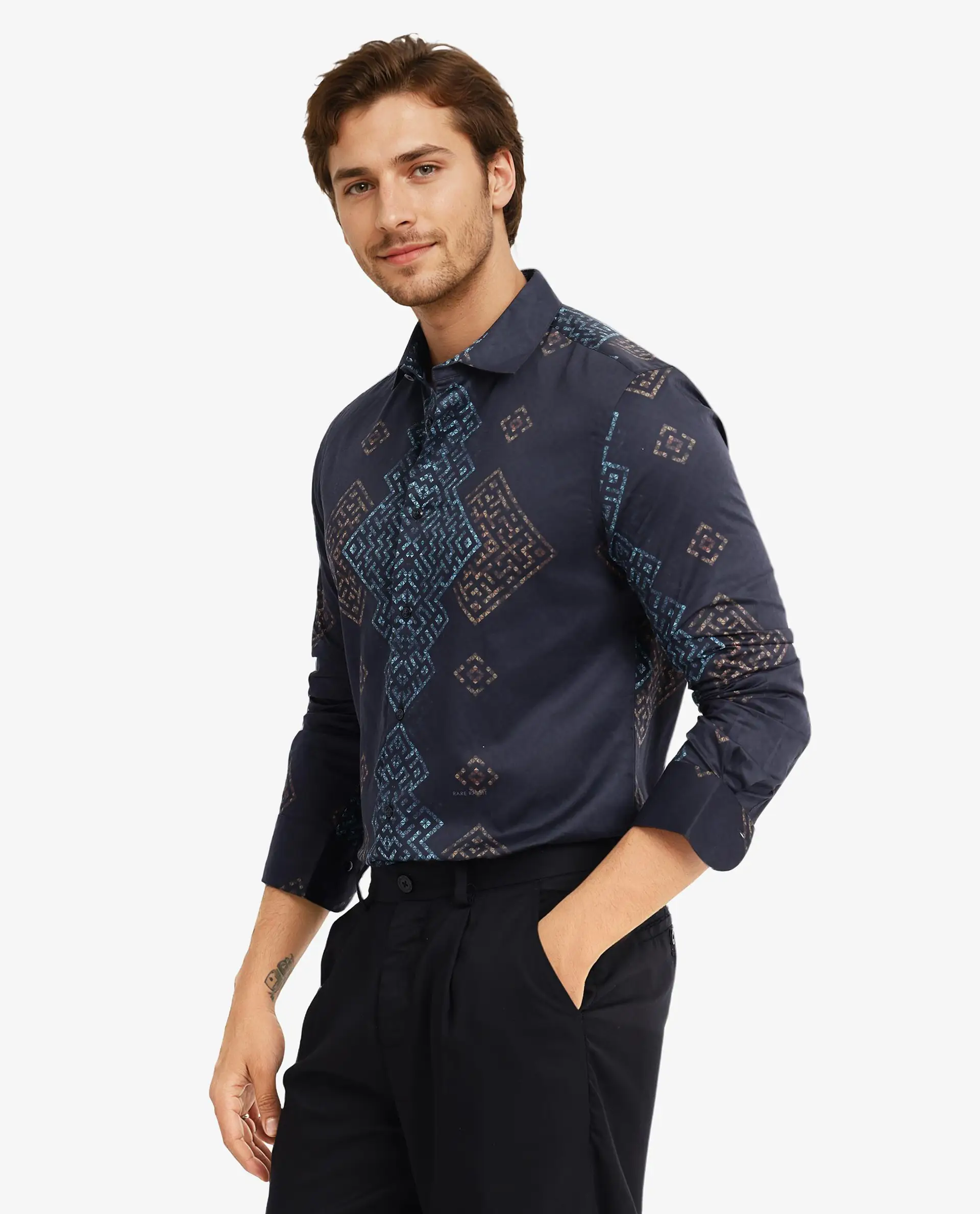 Rare Rabbit Men's Mosac-1 Black Cotton Geometric Print Regular Fit Full Sleeve Collared Shirt - Image 6
