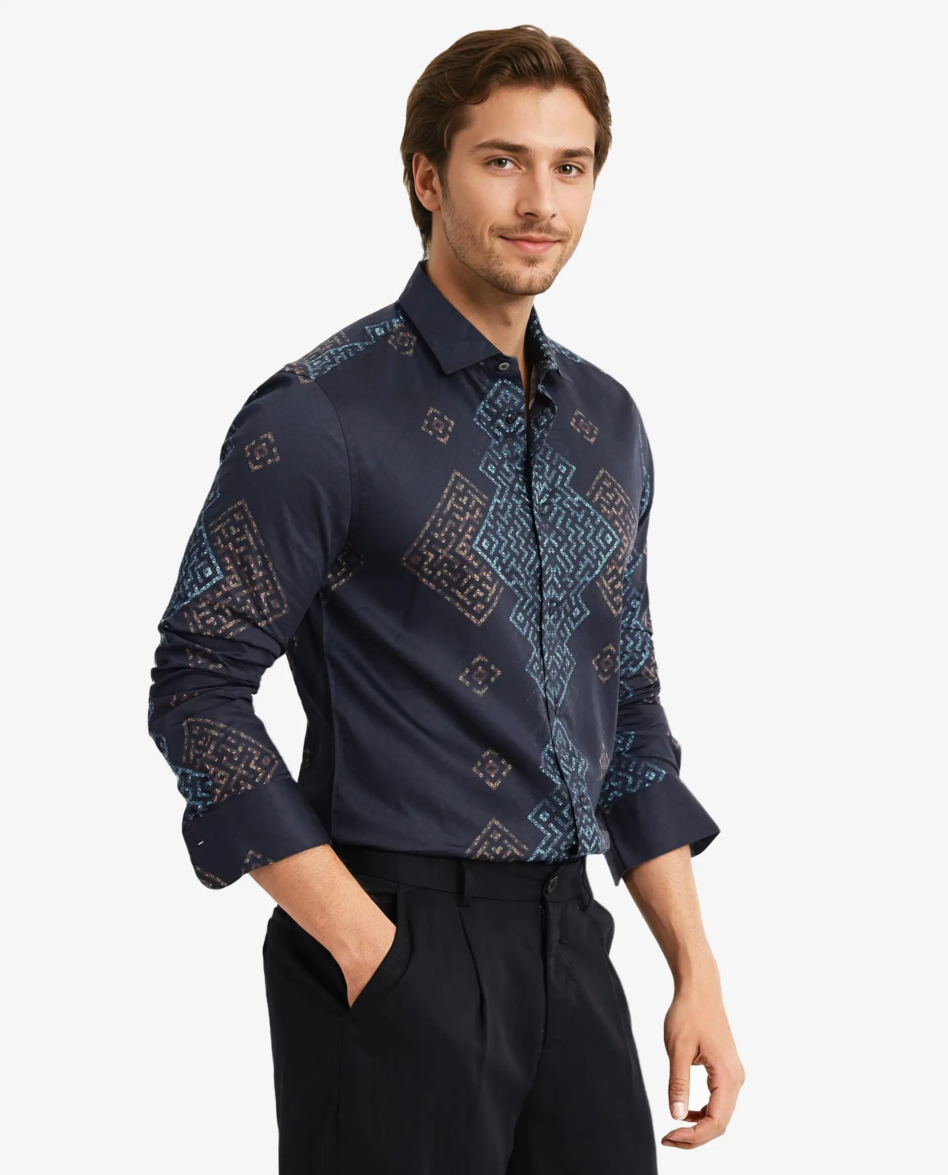 Rare Rabbit Men's Mosac-1 Black Cotton Geometric Print Regular Fit Full Sleeve Collared Shirt - Image 7