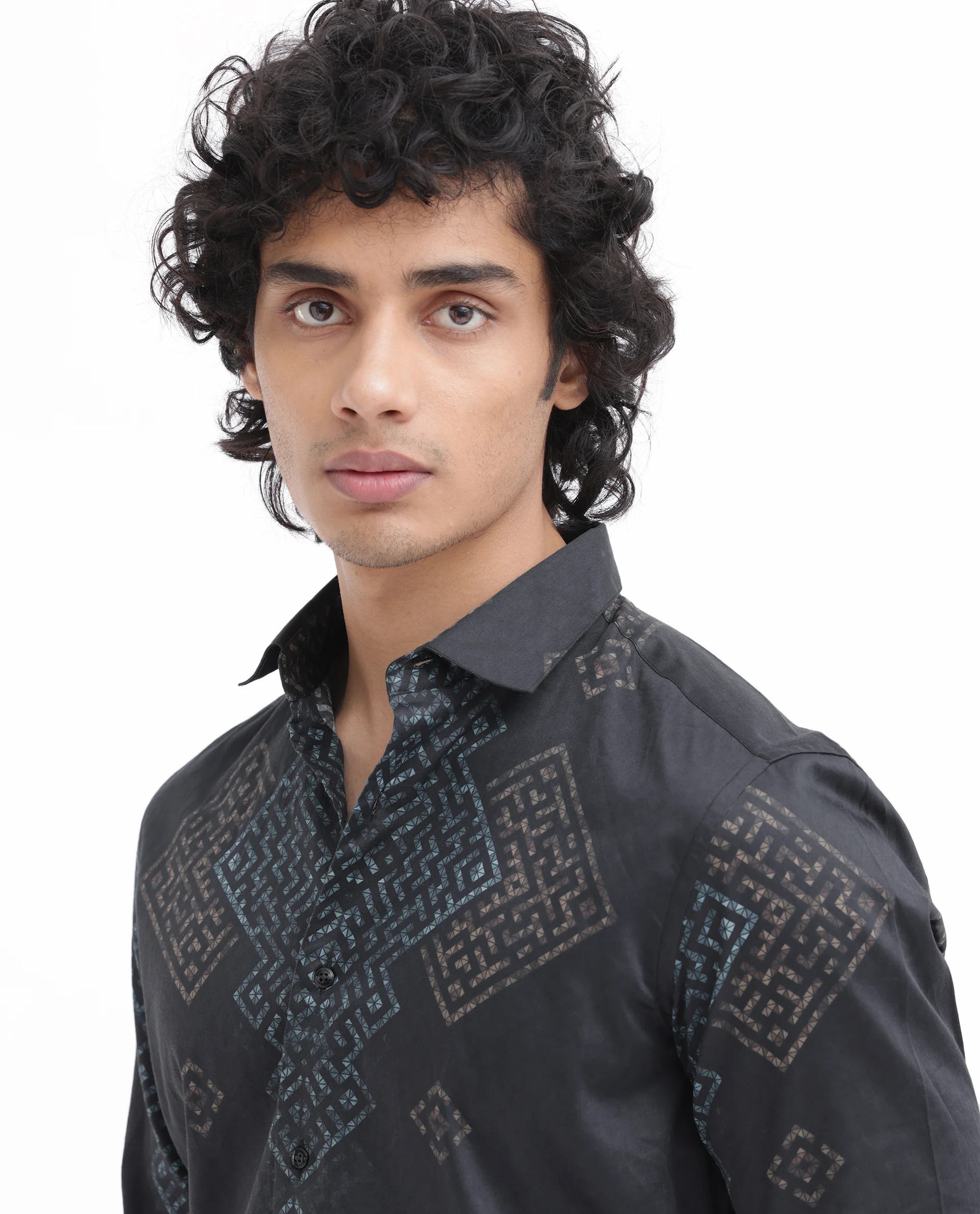 Rare Rabbit Men's Mosac Black Cotton Geometric Print Regular Fit Full Sleeve Collared Shirt - Image 5