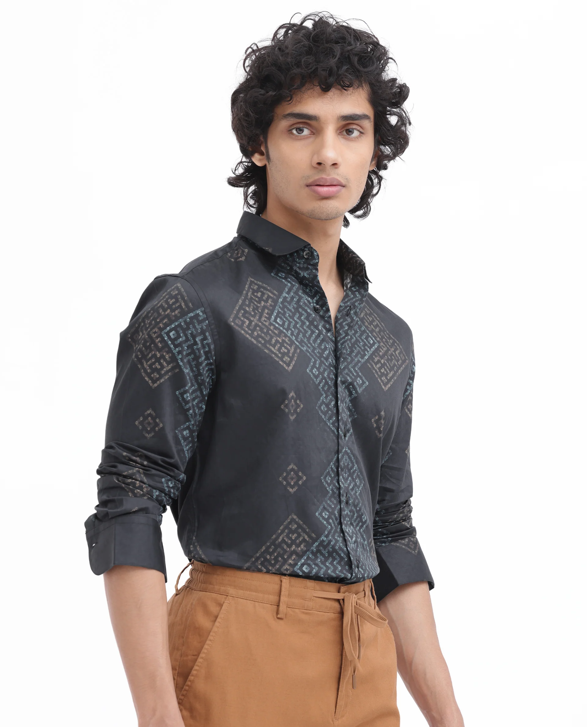 Rare Rabbit Men's Mosac Black Cotton Geometric Print Regular Fit Full Sleeve Collared Shirt - Image 6