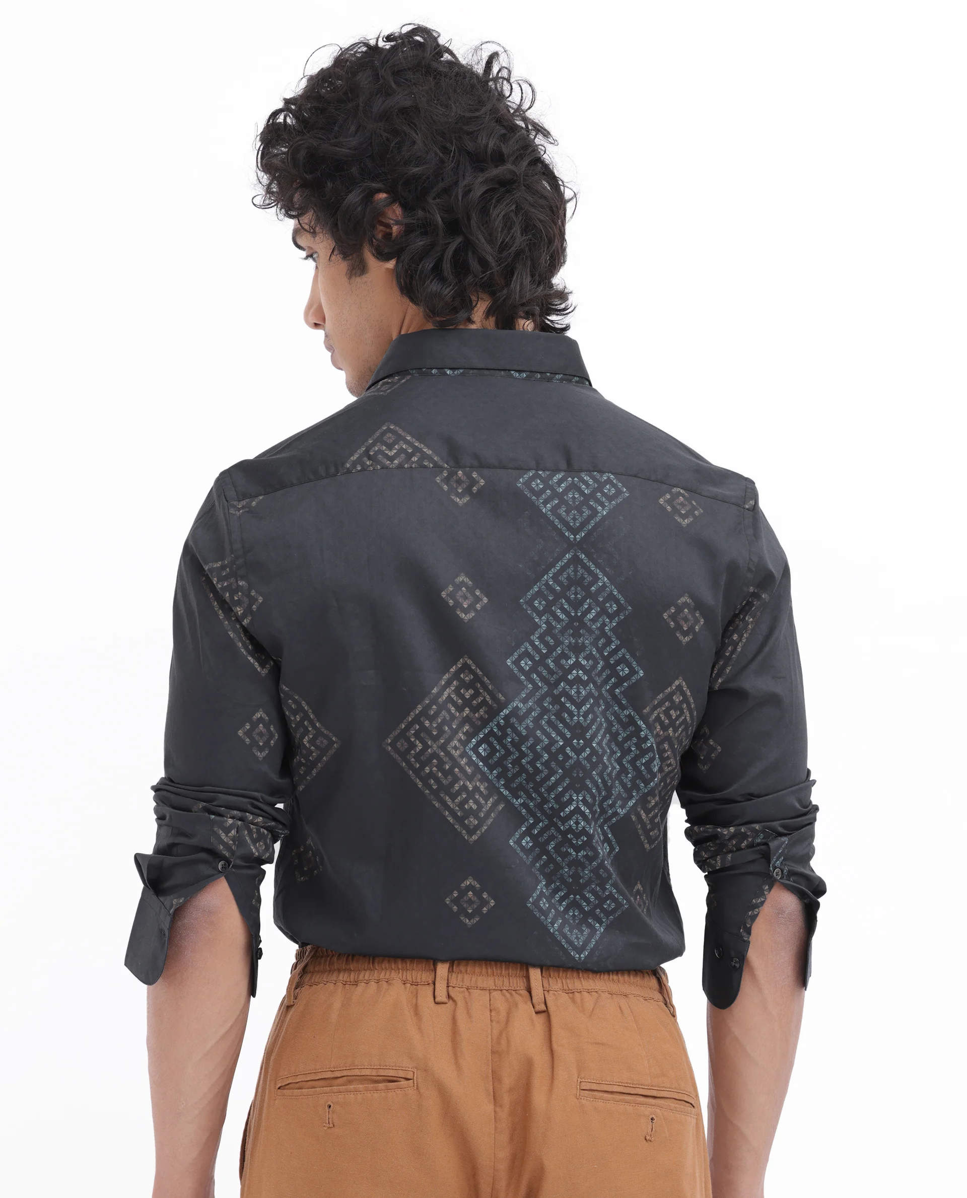 Rare Rabbit Men's Mosac Black Cotton Geometric Print Regular Fit Full Sleeve Collared Shirt - Image 7