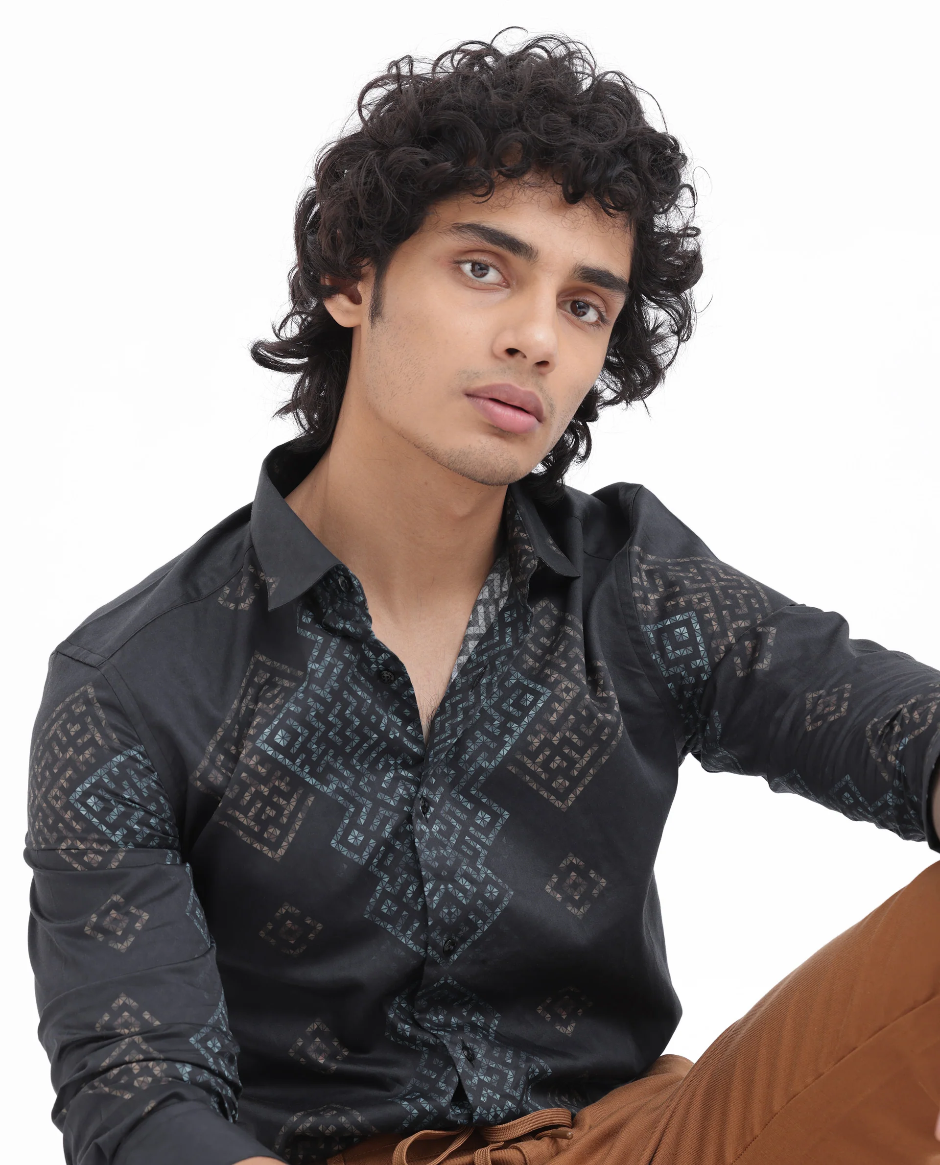 Rare Rabbit Men's Mosac Black Cotton Geometric Print Regular Fit Full Sleeve Collared Shirt - Image 8