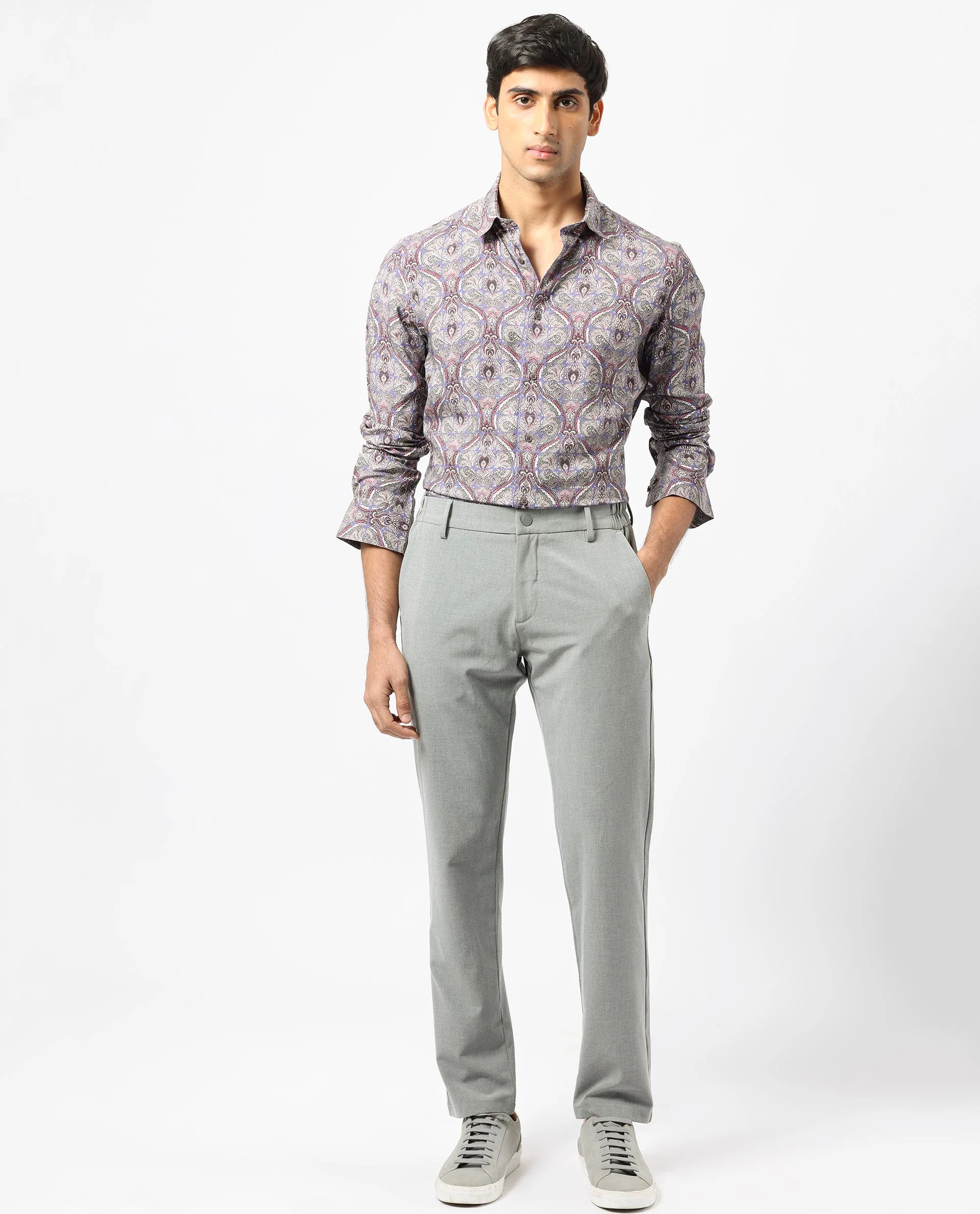 Rare Rabbit Men's Mosaic Purple Viscose Paisley Print Regular Fit Full Sleeve Collared Shirt - Image 2