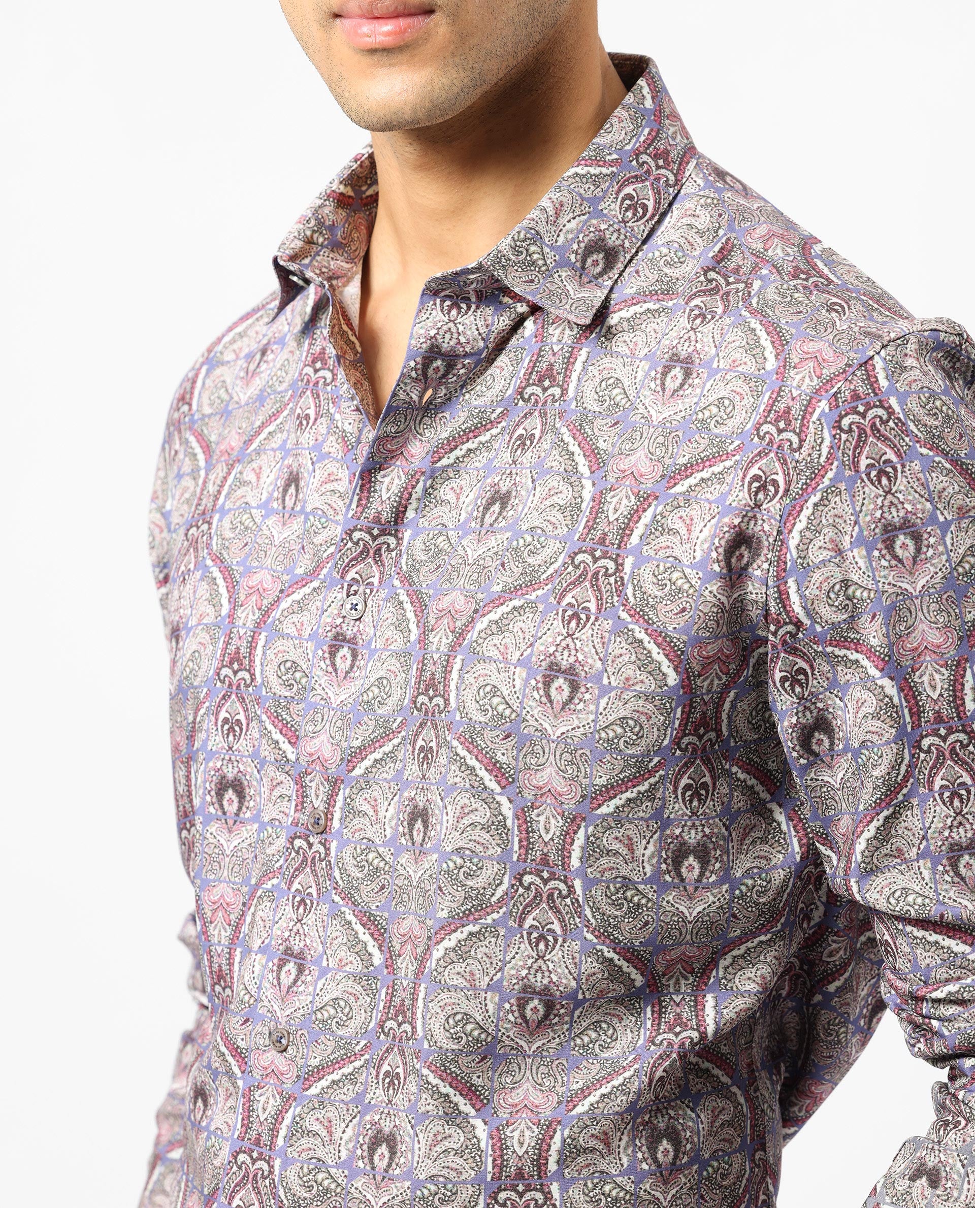 Rare Rabbit Men's Mosaic Purple Viscose Paisley Print Regular Fit Full Sleeve Collared Shirt - Image 5