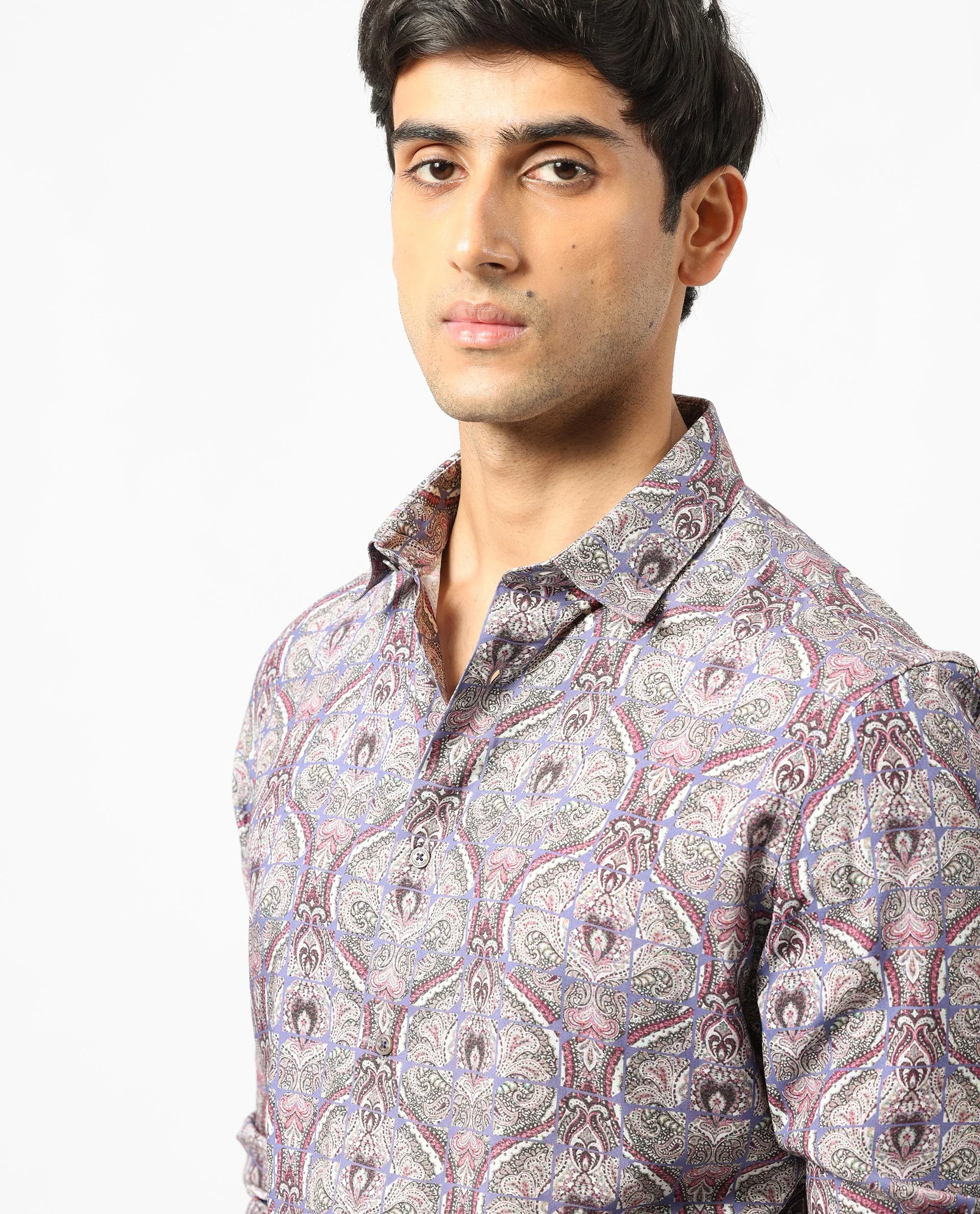 Rare Rabbit Men's Mosaic Purple Viscose Paisley Print Regular Fit Full Sleeve Collared Shirt - Image 6