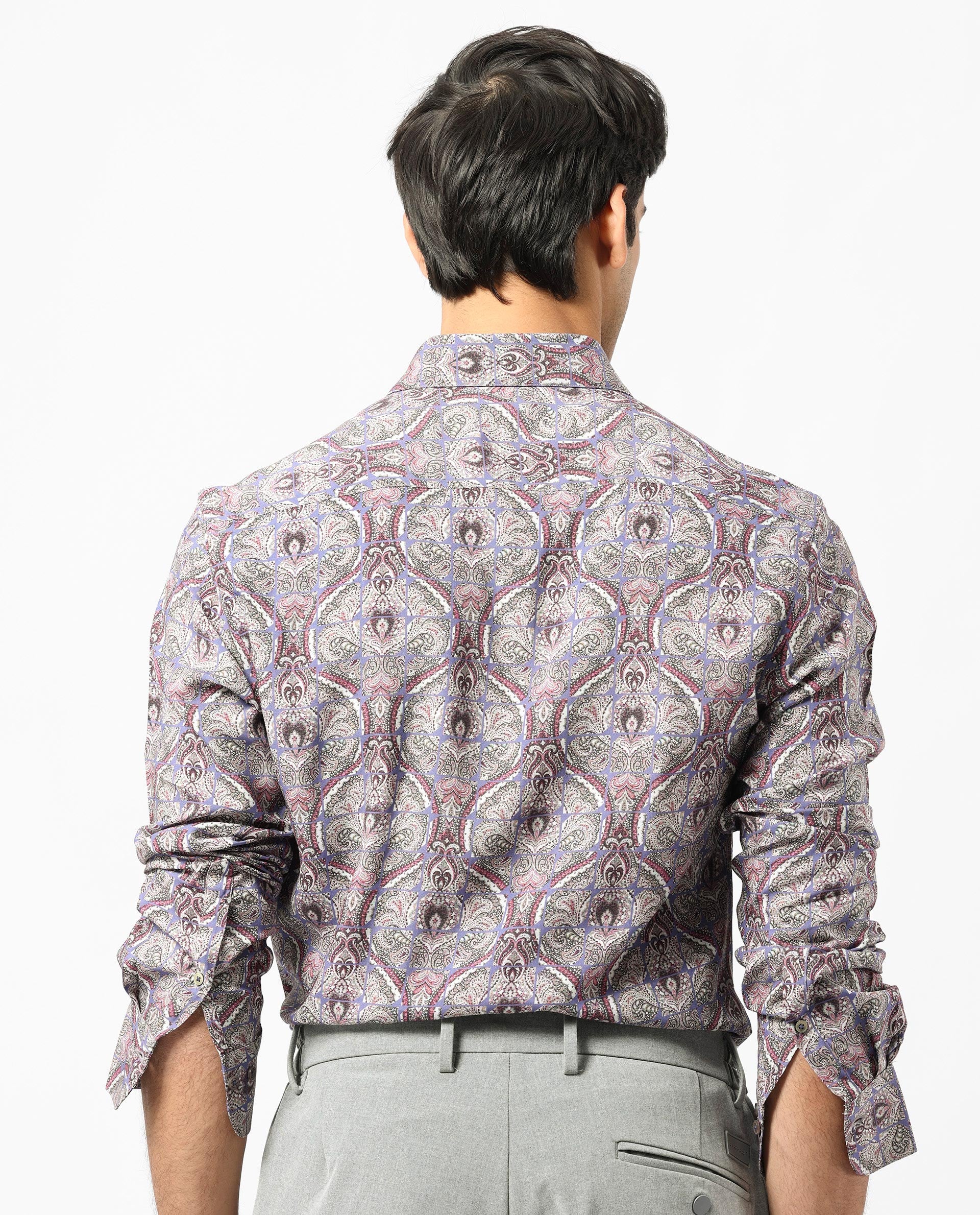 Rare Rabbit Men's Mosaic Purple Viscose Paisley Print Regular Fit Full Sleeve Collared Shirt - Image 8