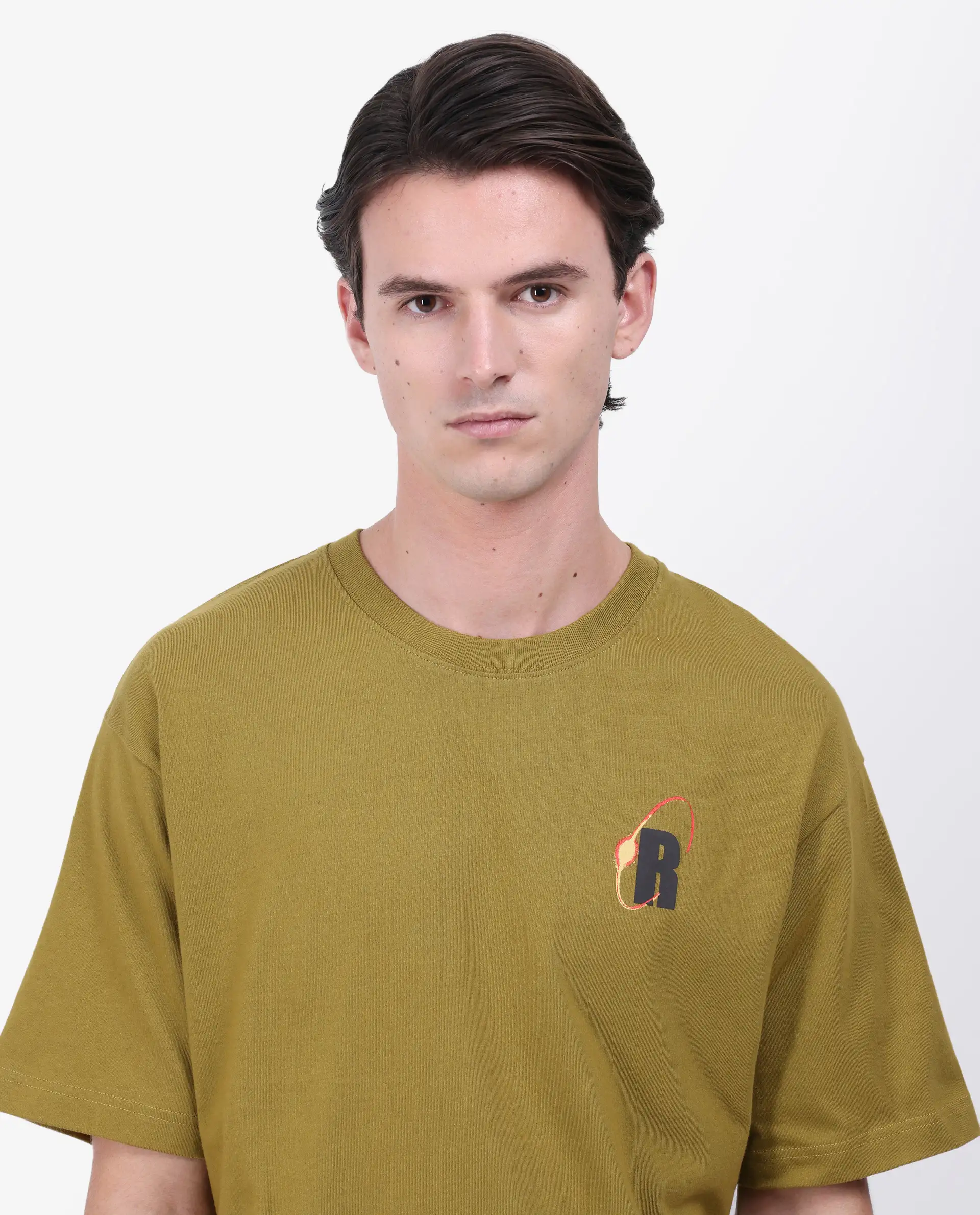 Rare Rabbit Men's Mosh Olive Cotton Graphic Print Oversized Fit Half Sleeve Crew Neck T-Shirt - Image 6