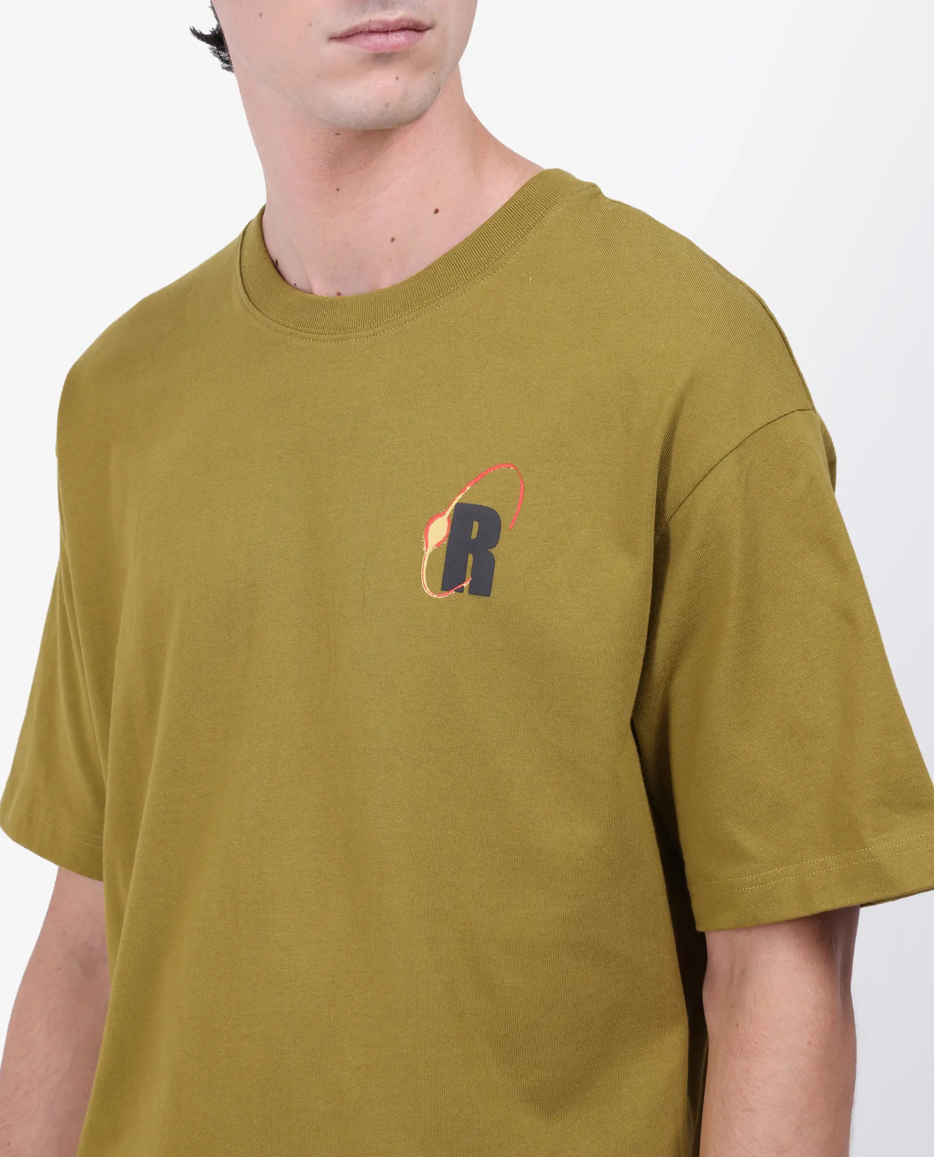 Rare Rabbit Men's Mosh Olive Cotton Graphic Print Oversized Fit Half Sleeve Crew Neck T-Shirt - Image 7