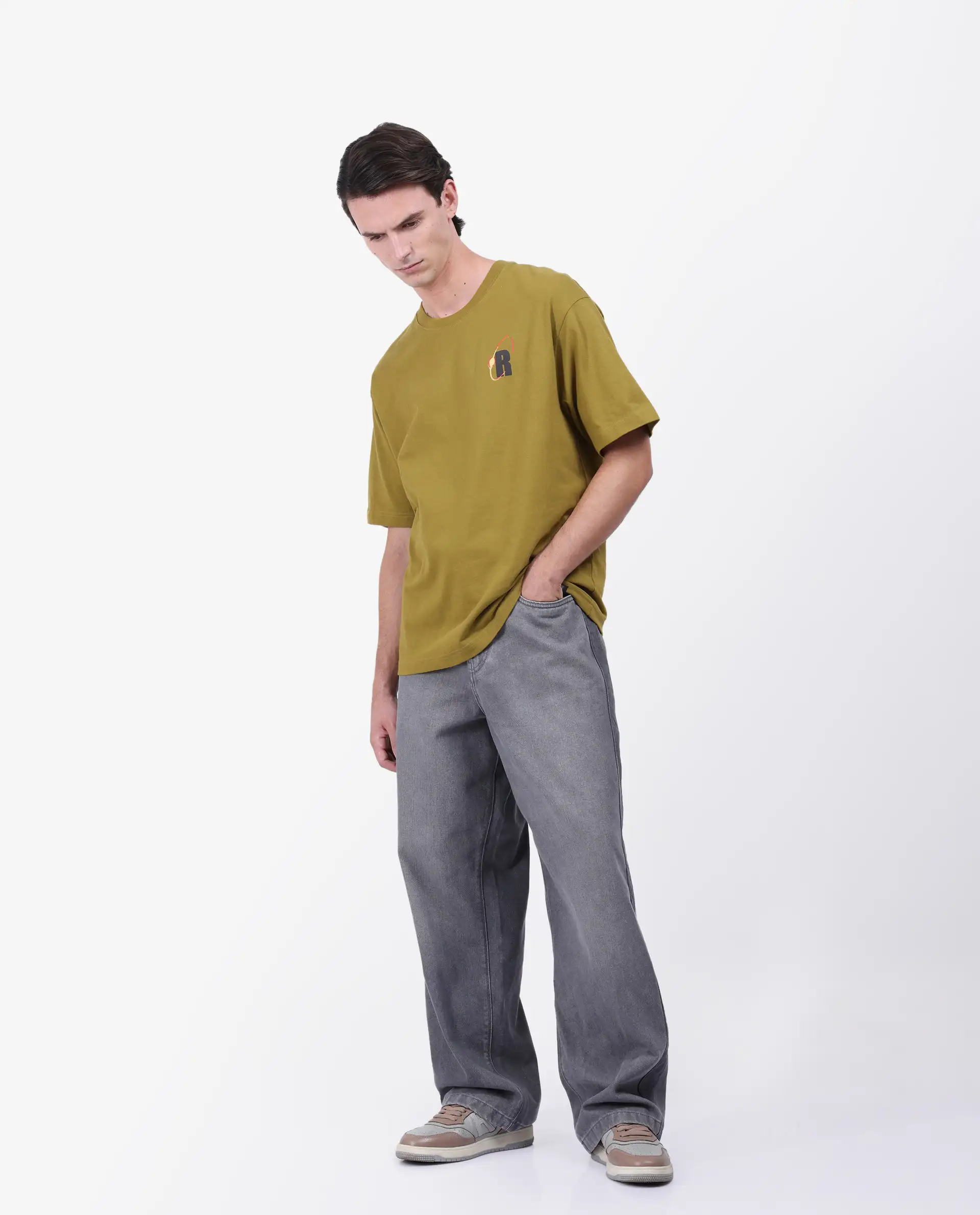 Rare Rabbit Men's Mosh Olive Cotton Graphic Print Oversized Fit Half Sleeve Crew Neck T-Shirt - Image 8