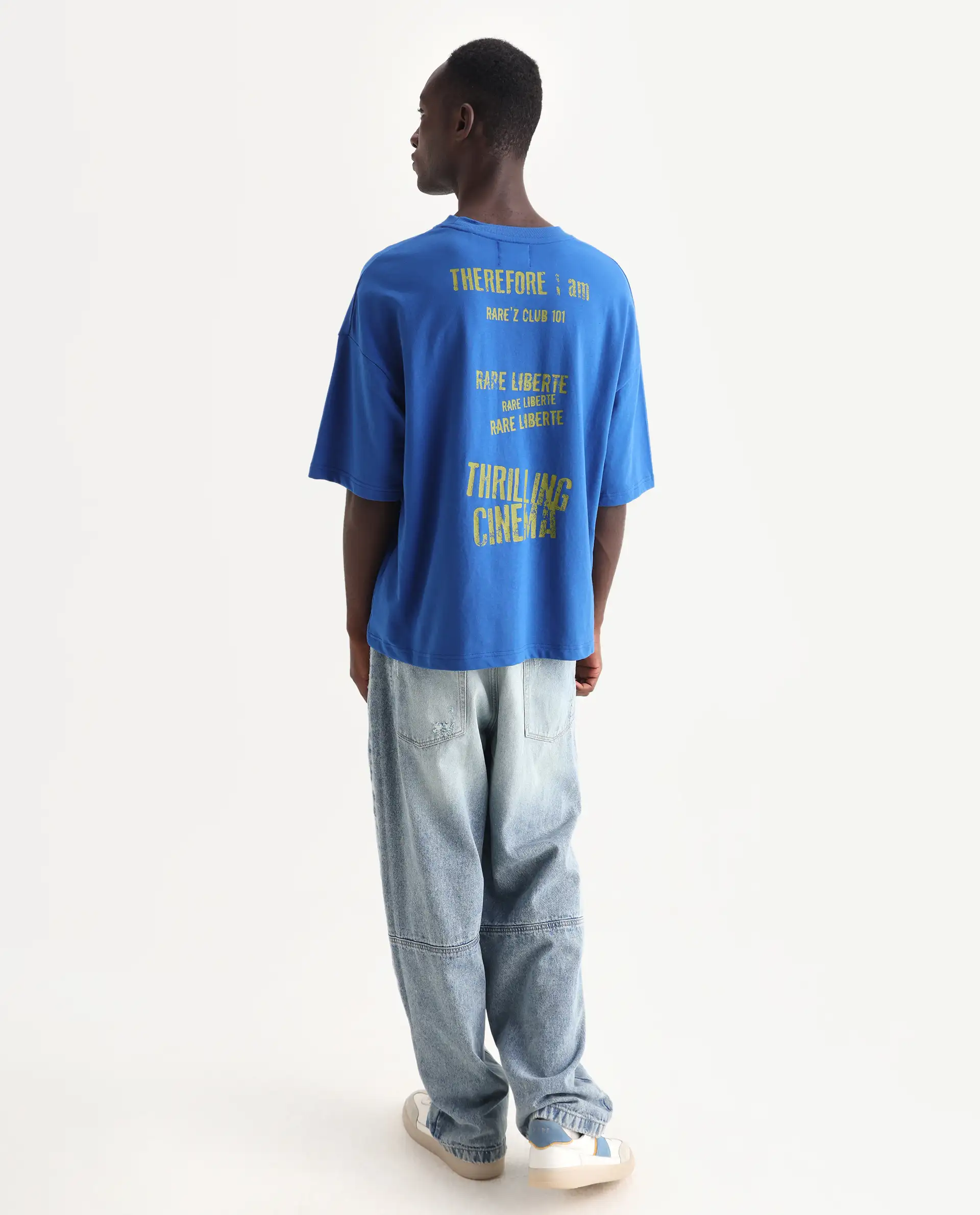 Rare Rabbit Men's Moshe Flouroscent Blue Cotton Graphic Print Oversized Fit Half Sleeve Crew Neck T-Shirt - Image 2