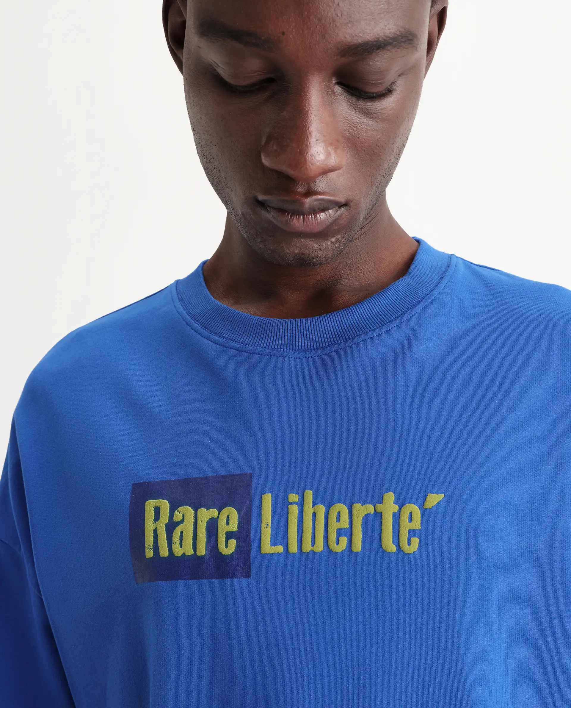 Rare Rabbit Men's Moshe Flouroscent Blue Cotton Graphic Print Oversized Fit Half Sleeve Crew Neck T-Shirt - Image 3