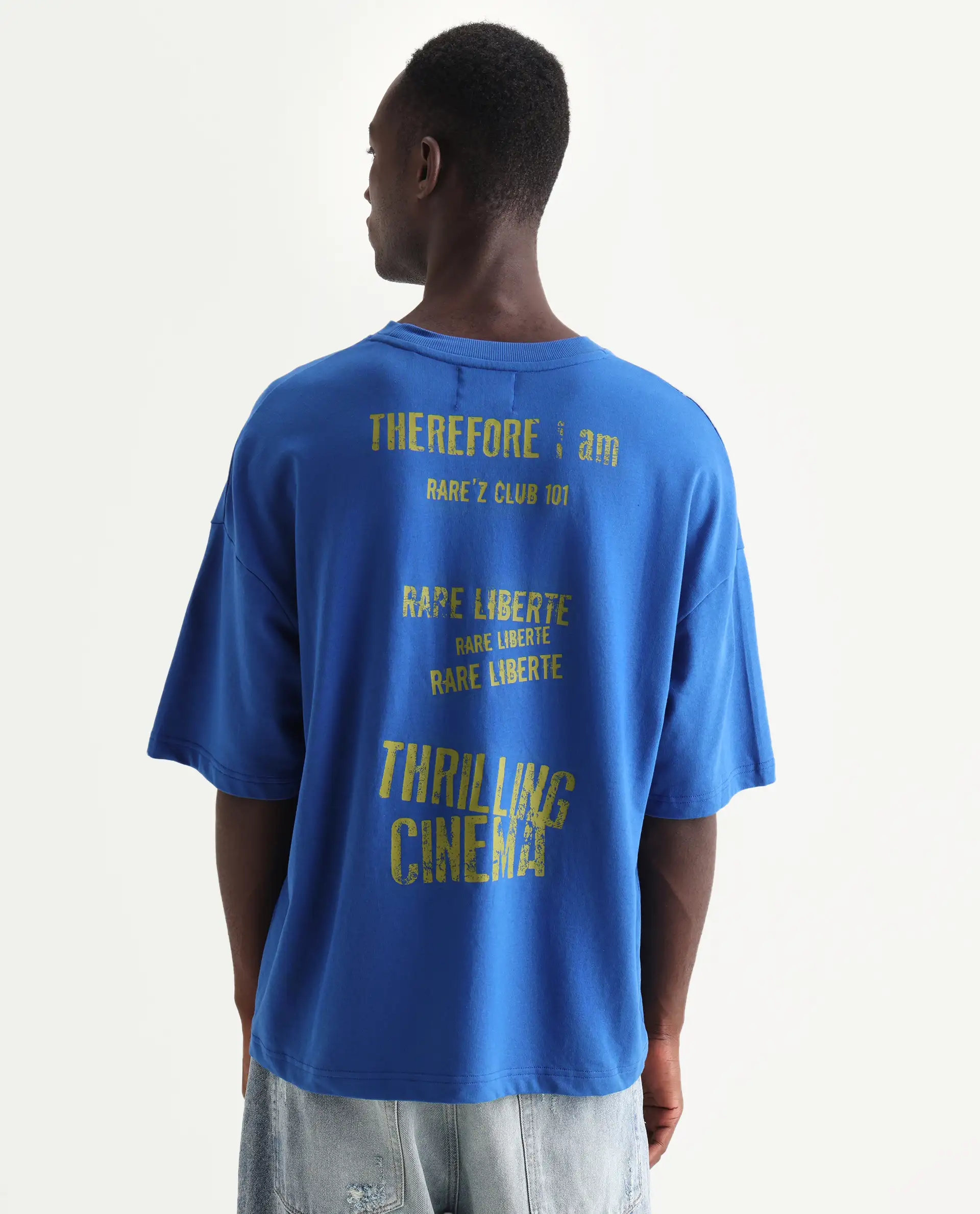 Rare Rabbit Men's Moshe Flouroscent Blue Cotton Graphic Print Oversized Fit Half Sleeve Crew Neck T-Shirt - Image 7