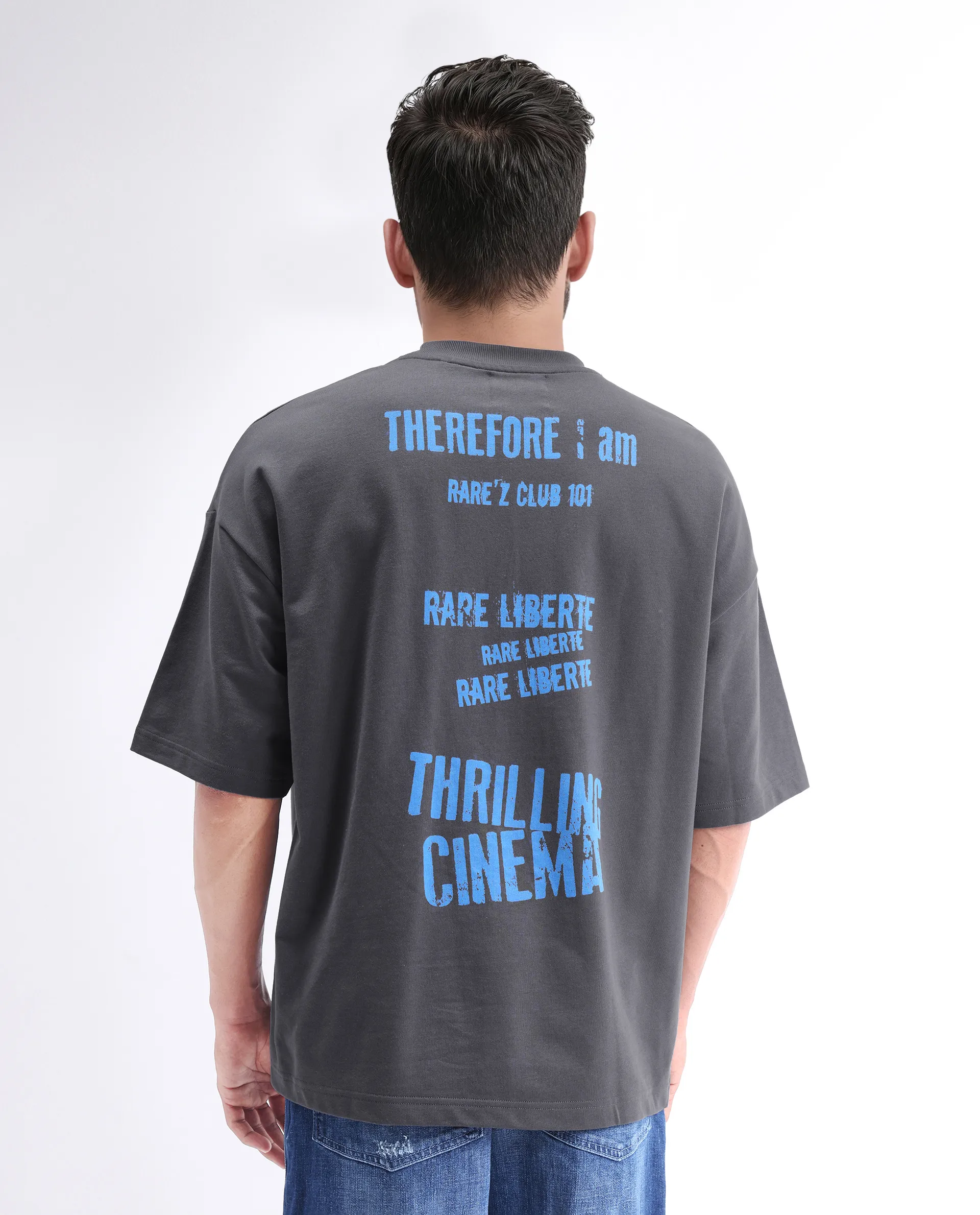 Rare Rabbit Men's Moshe Grey Cotton Graphic Print Oversized Fit Half Sleeve Crew Neck T-Shirt - Image 8