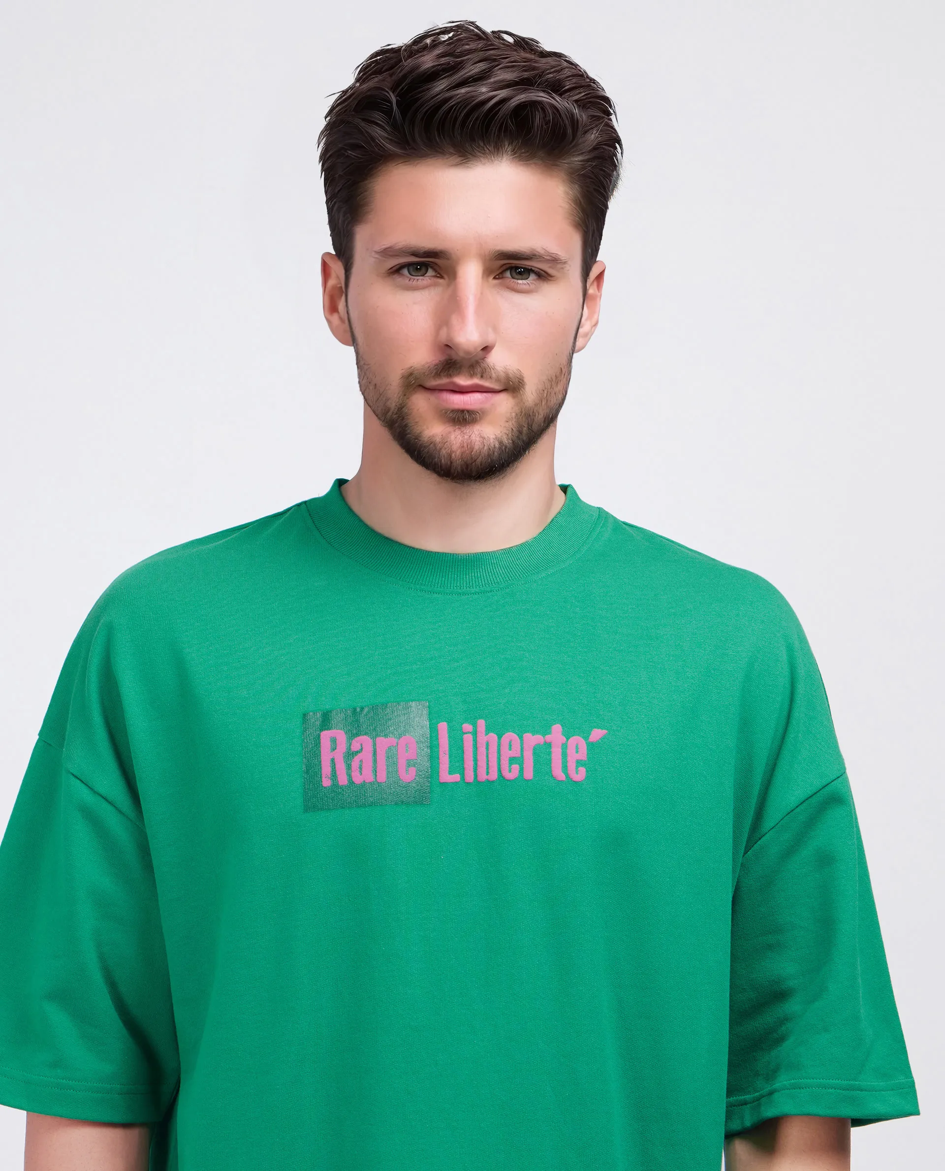 Rare Rabbit Men's Moshe Green Cotton Graphic Print Oversized Fit Half Sleeve Crew Neck T-Shirt - Image 5