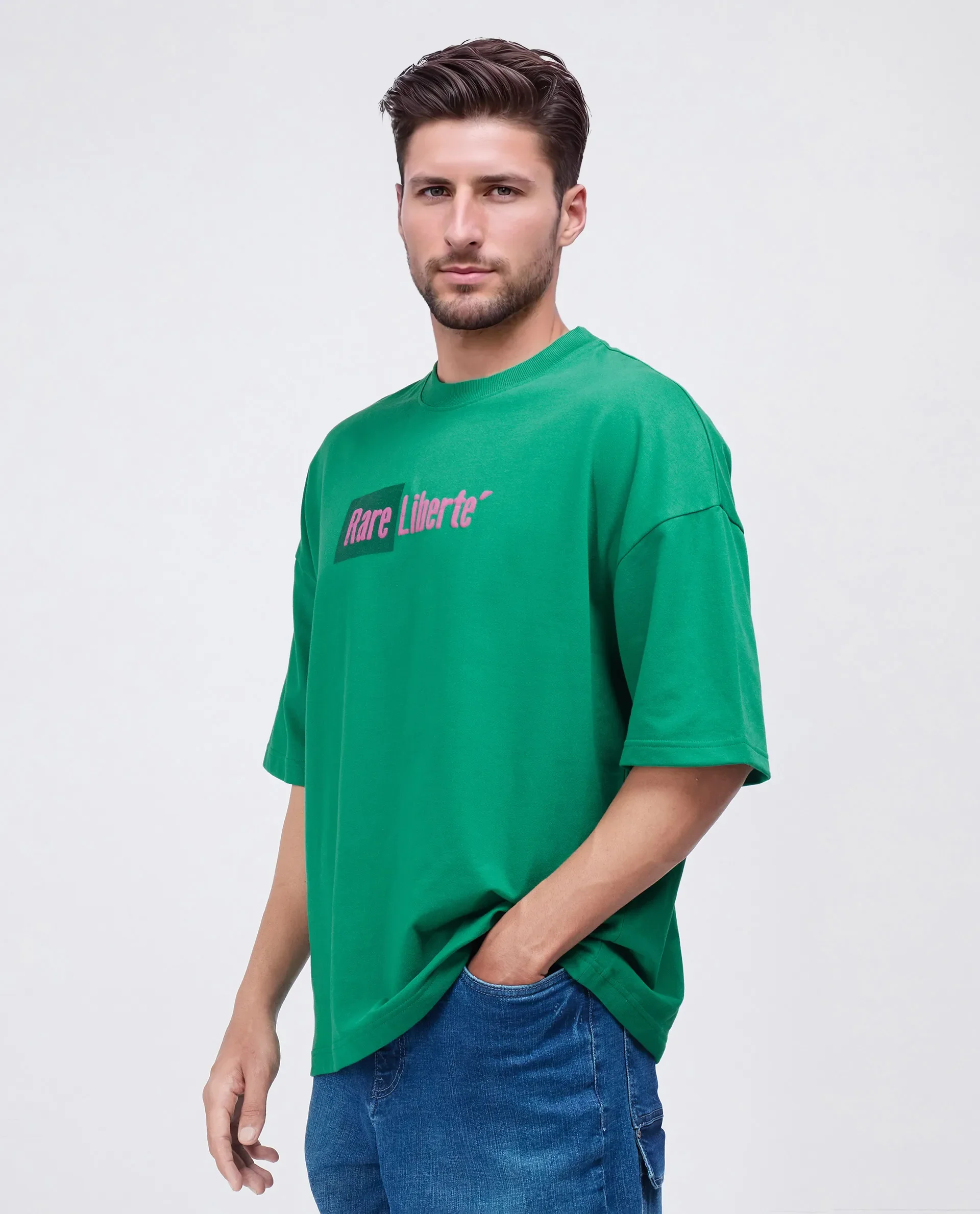 Rare Rabbit Men's Moshe Green Cotton Graphic Print Oversized Fit Half Sleeve Crew Neck T-Shirt - Image 6