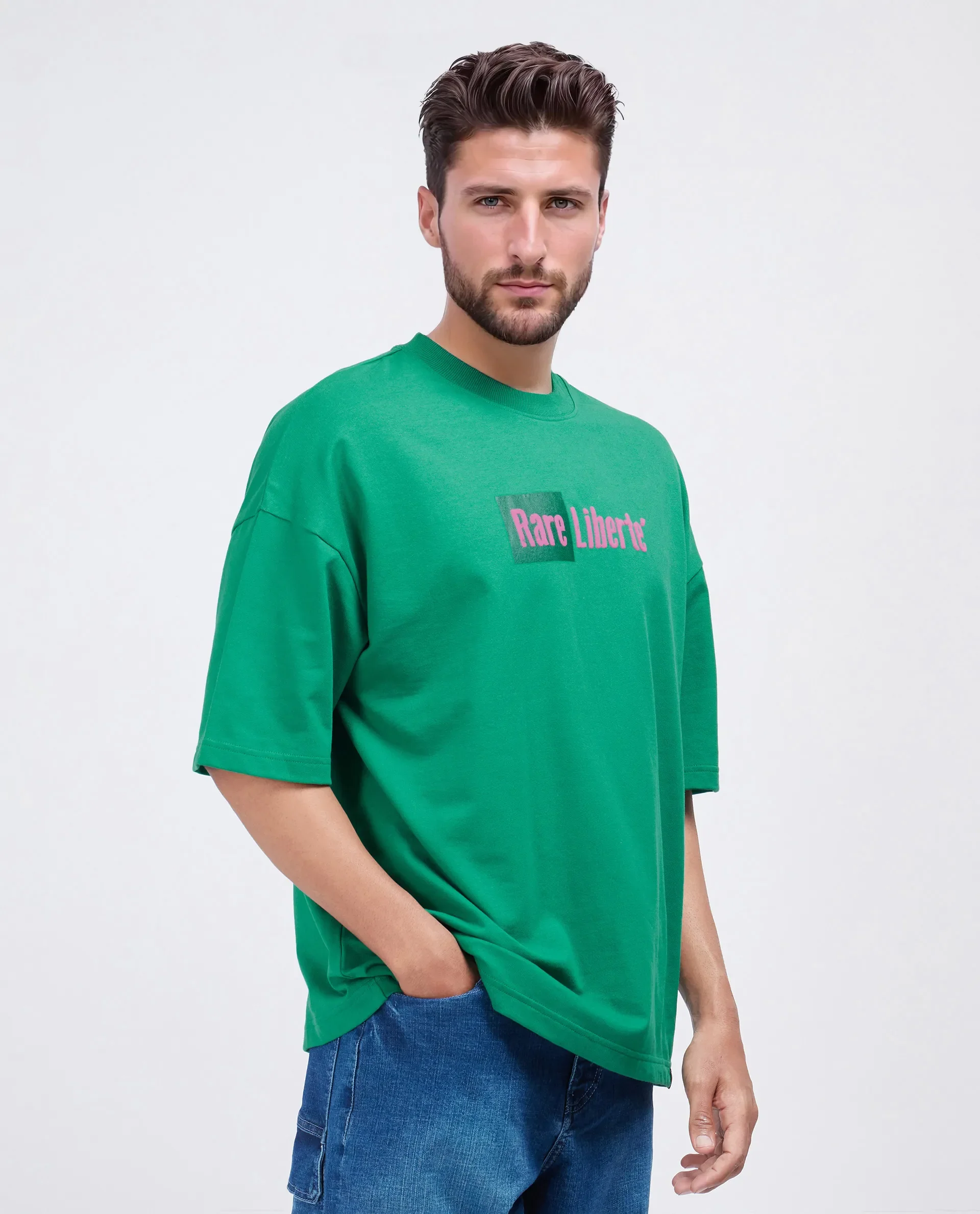 Rare Rabbit Men's Moshe Green Cotton Graphic Print Oversized Fit Half Sleeve Crew Neck T-Shirt - Image 7