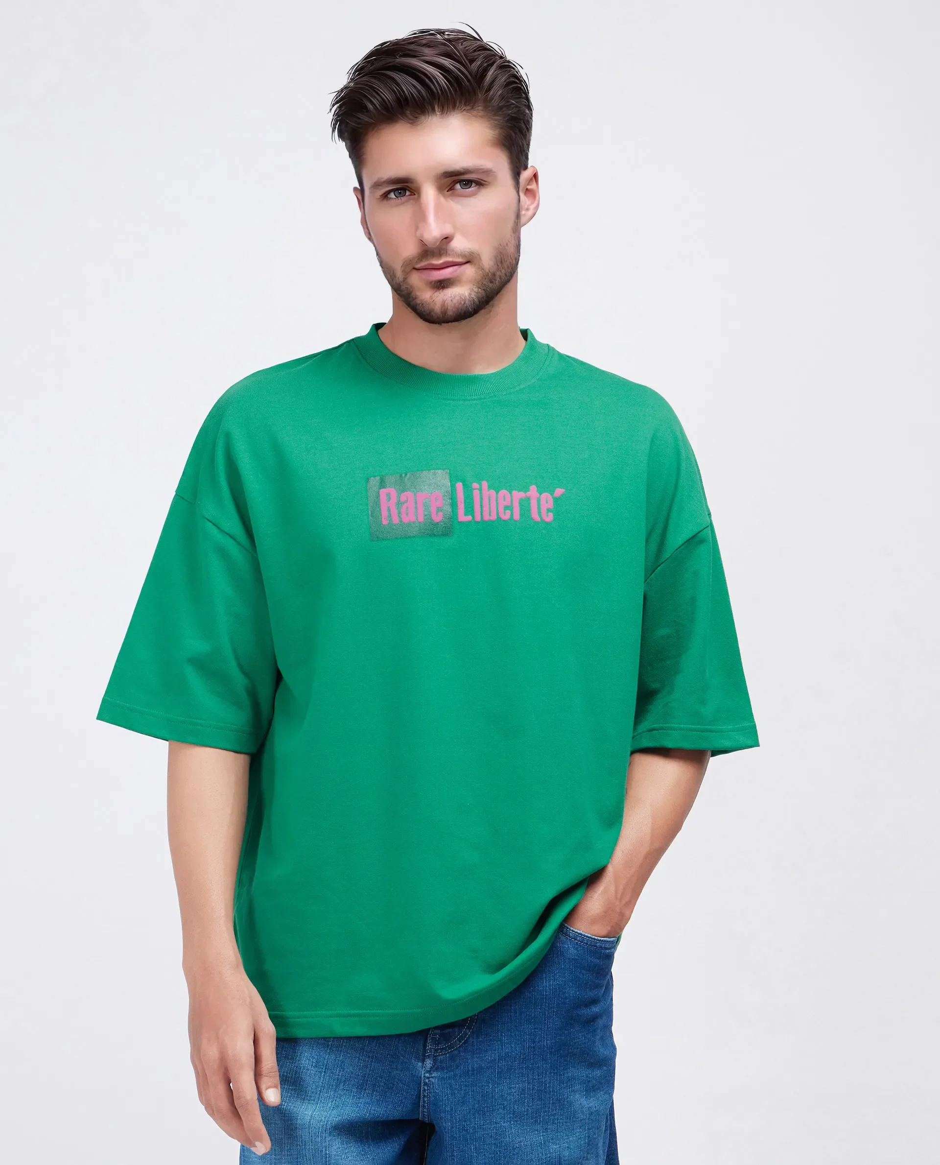 Rare Rabbit Men's Moshe Green Cotton Graphic Print Oversized Fit Half Sleeve Crew Neck T-Shirt - Image 8