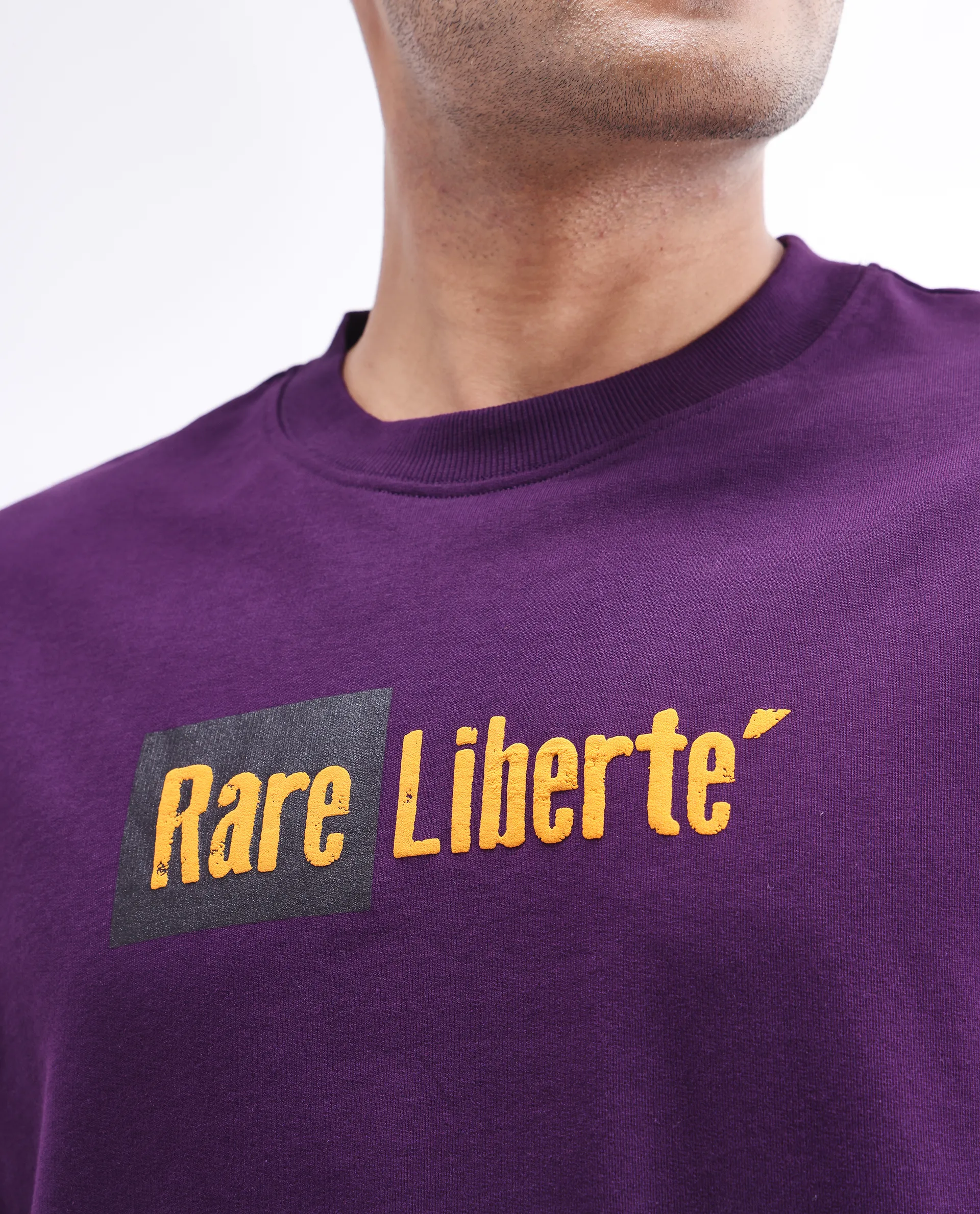 Rare Rabbit Men's Moshe Purple Cotton Graphic Print Oversized Fit Half Sleeve Crew Neck T-Shirt - Image 3