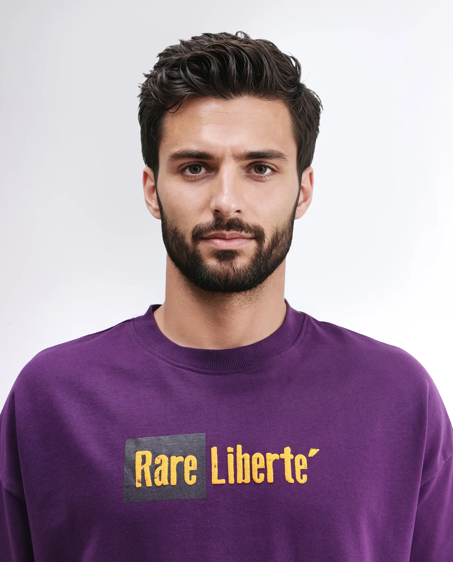 Rare Rabbit Men's Moshe Purple Cotton Graphic Print Oversized Fit Half Sleeve Crew Neck T-Shirt - Image 7