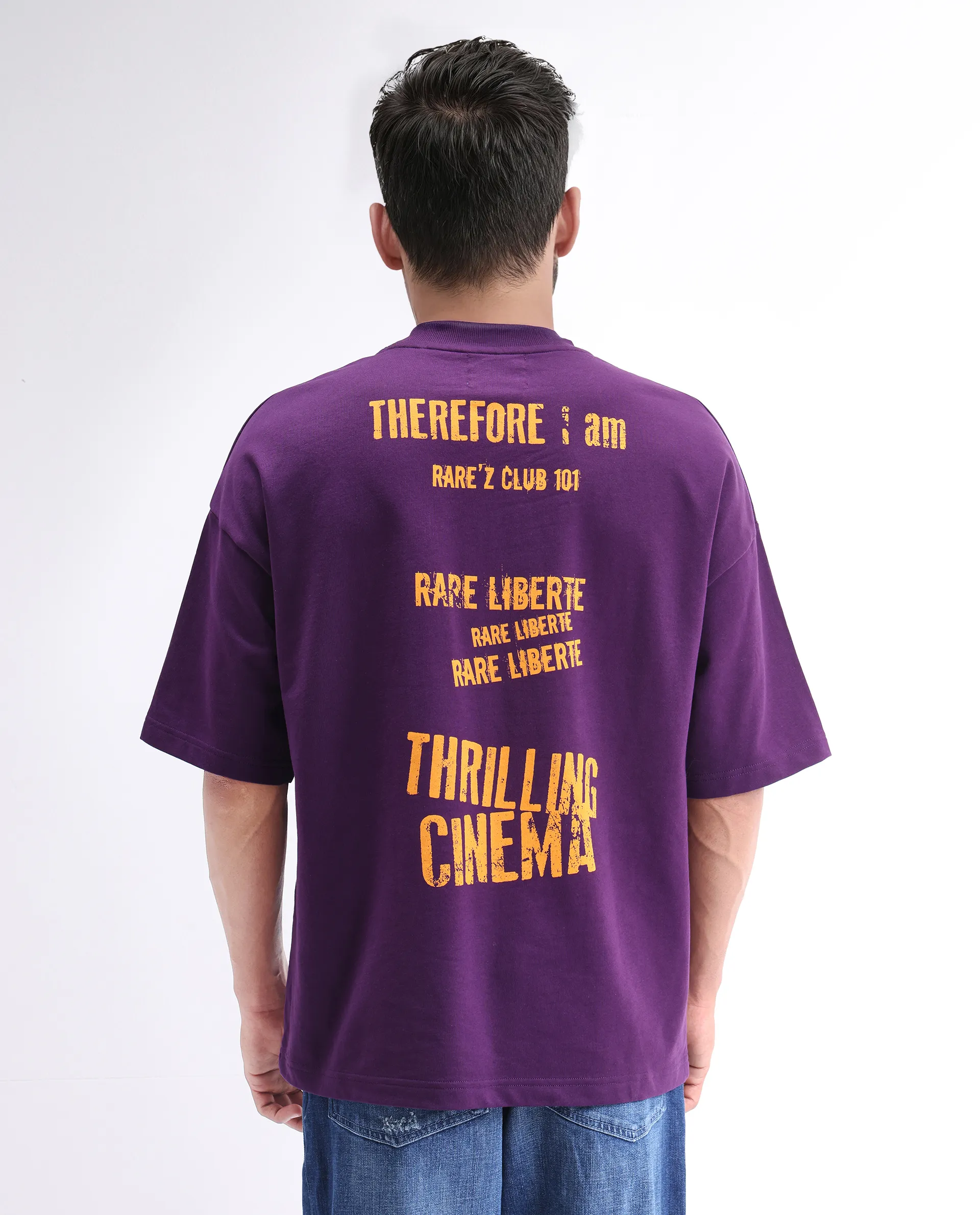 Rare Rabbit Men's Moshe Purple Cotton Graphic Print Oversized Fit Half Sleeve Crew Neck T-Shirt - Image 8
