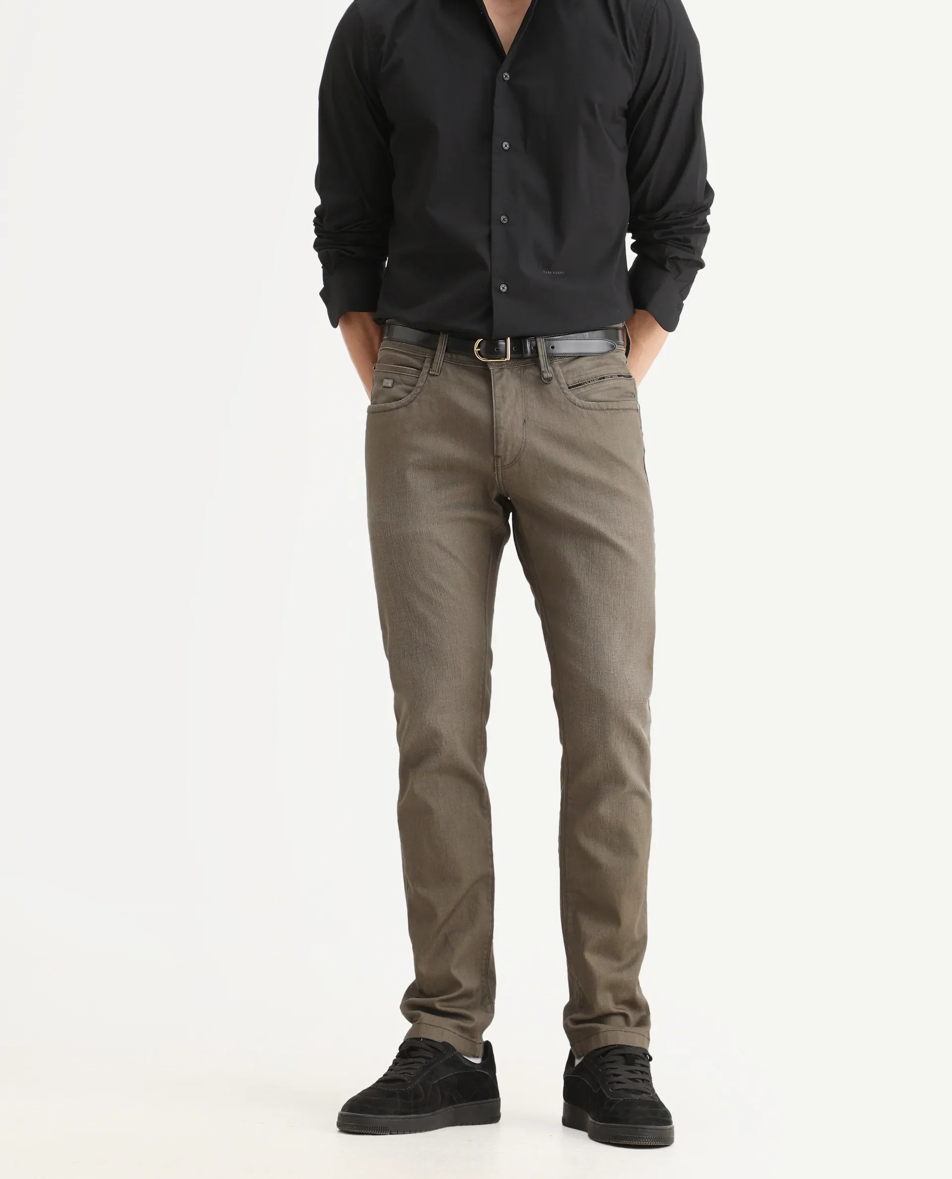 Rare Rabbit Men's Moss-3 Green Cotton Plain Hawk Slim Fit Jeans - Image 2