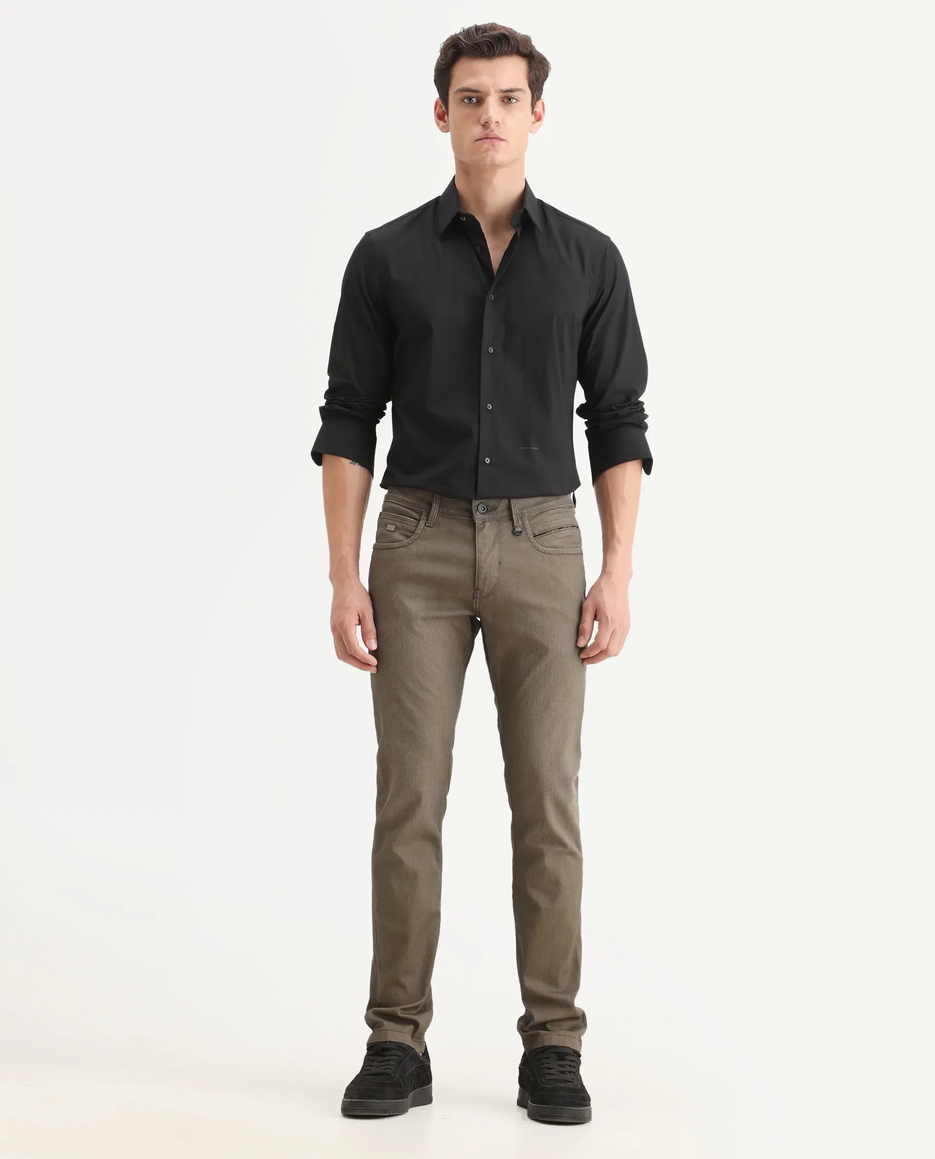 Rare Rabbit Men's Moss-3 Green Cotton Plain Hawk Slim Fit Jeans - Image 4