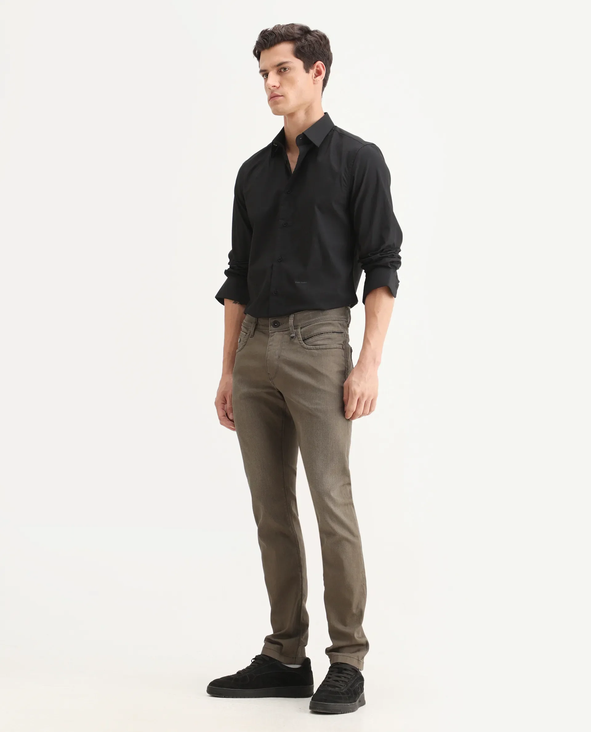 Rare Rabbit Men's Moss-3 Green Cotton Plain Hawk Slim Fit Jeans - Image 5
