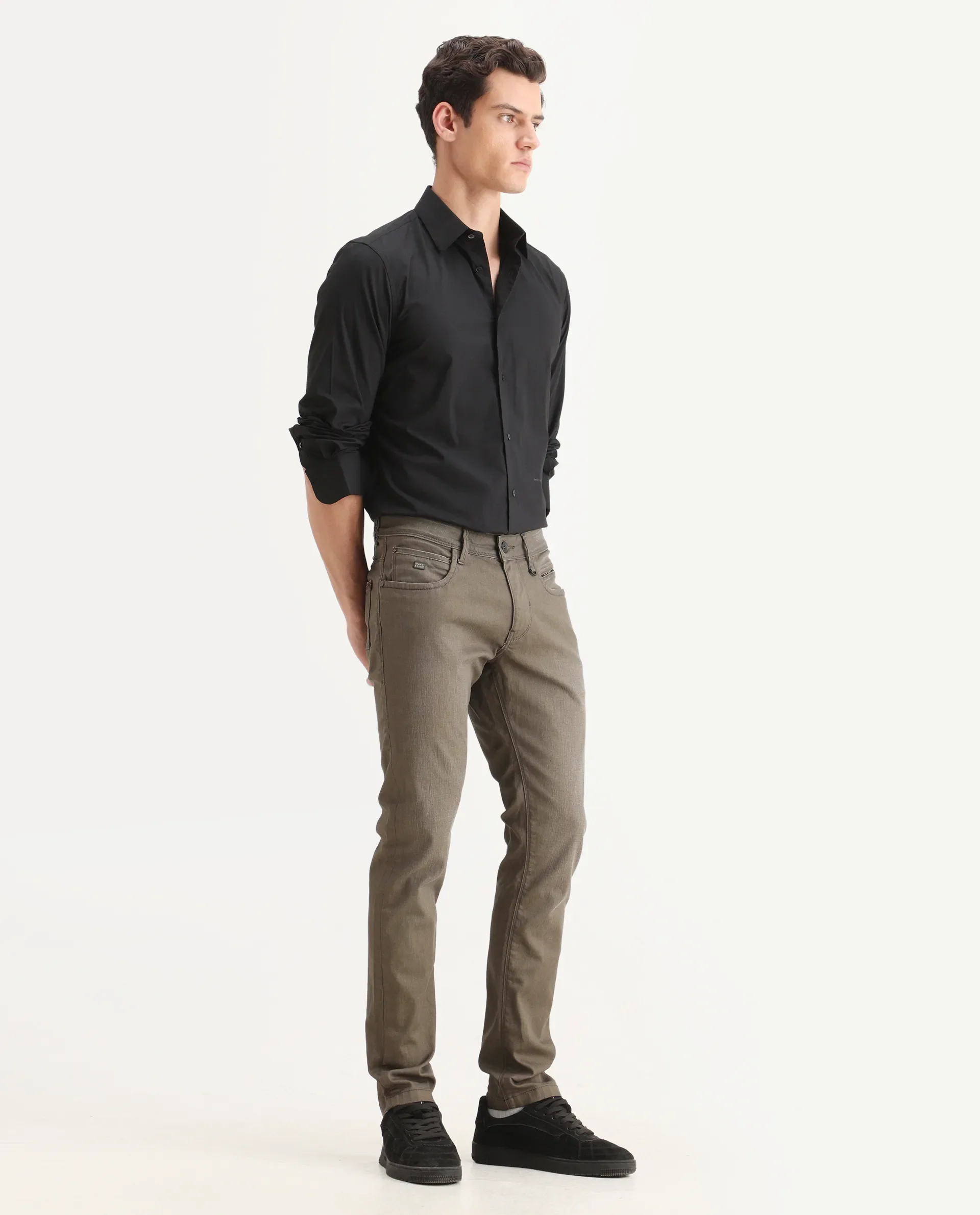 Rare Rabbit Men's Moss-3 Green Cotton Plain Hawk Slim Fit Jeans - Image 7