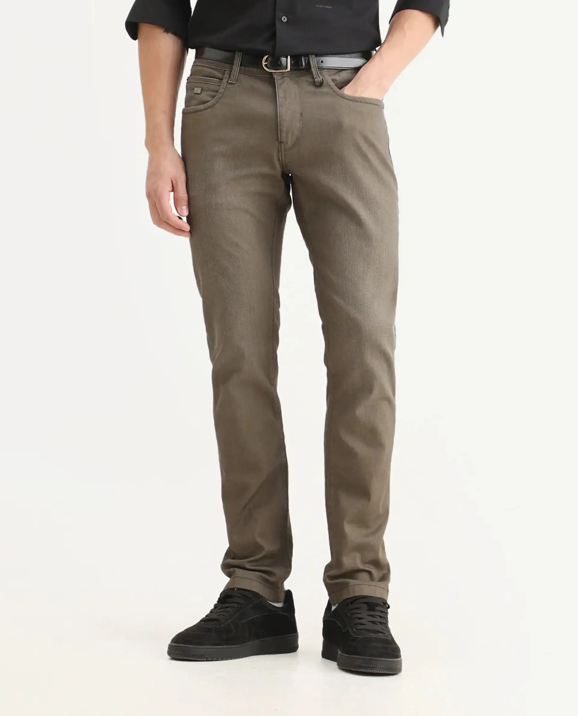 Rare Rabbit Men's Moss-3 Green Cotton Plain Hawk Slim Fit Jeans - Image 9