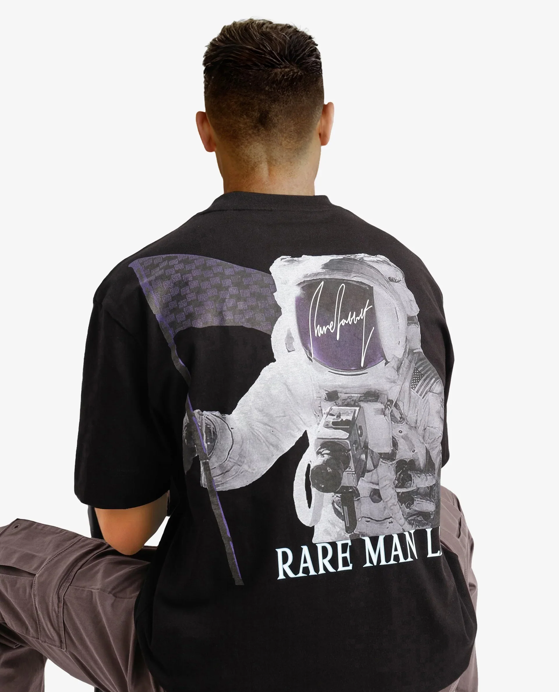 Rare Rabbit Men's Motm Black Cotton Graphic Print Oversized Fit Half Sleeve Crew Neck T-Shirt - Image 2