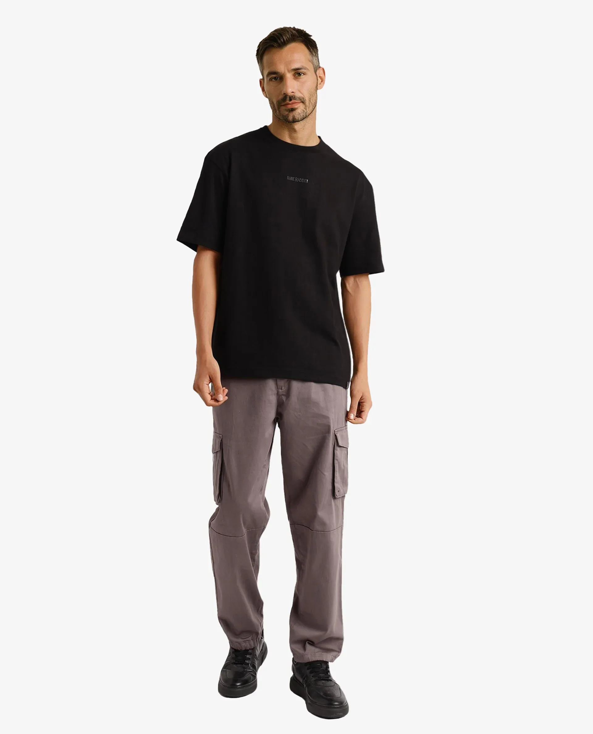Rare Rabbit Men's Motm Black Cotton Graphic Print Oversized Fit Half Sleeve Crew Neck T-Shirt - Image 3