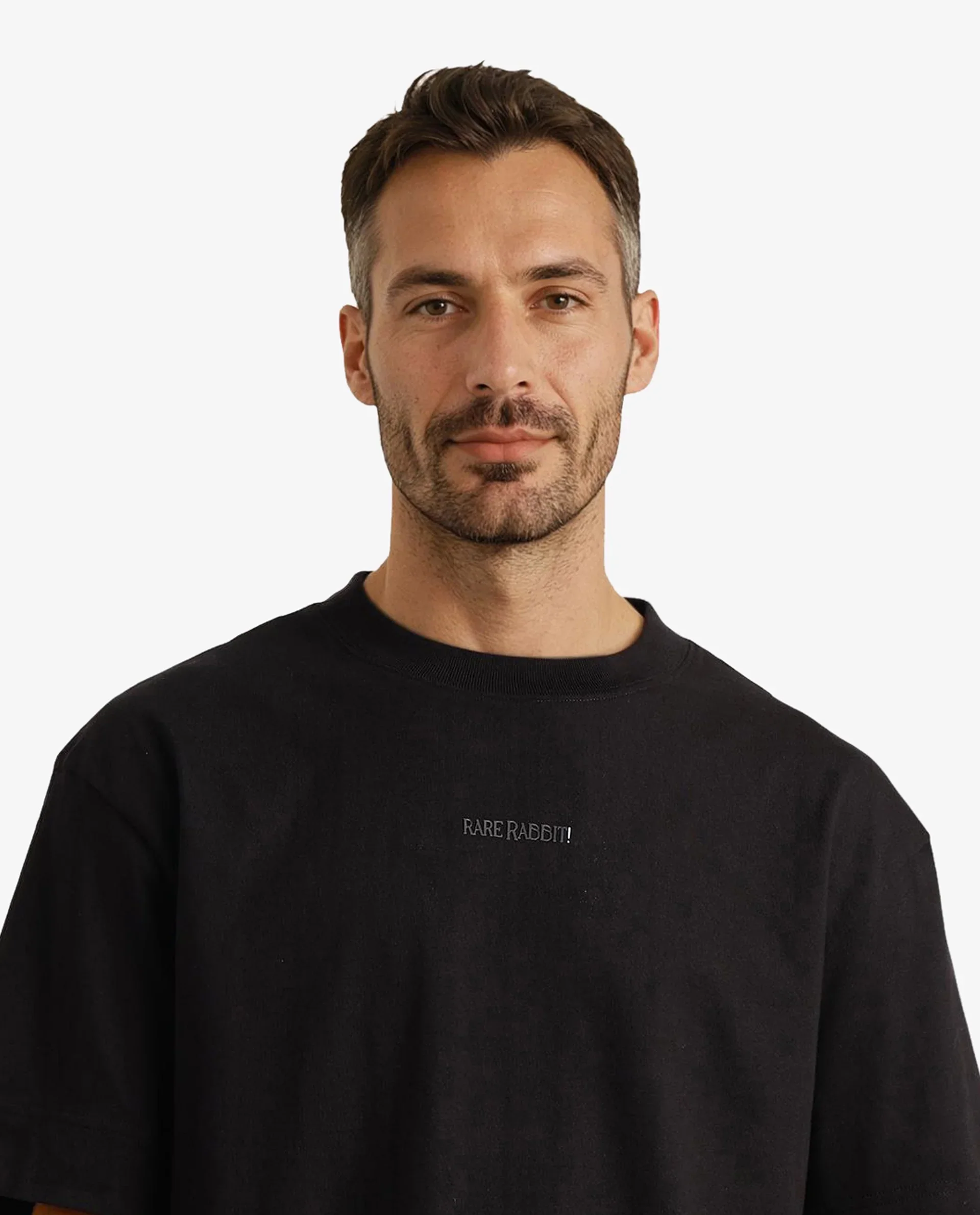 Rare Rabbit Men's Motm Black Cotton Graphic Print Oversized Fit Half Sleeve Crew Neck T-Shirt - Image 4