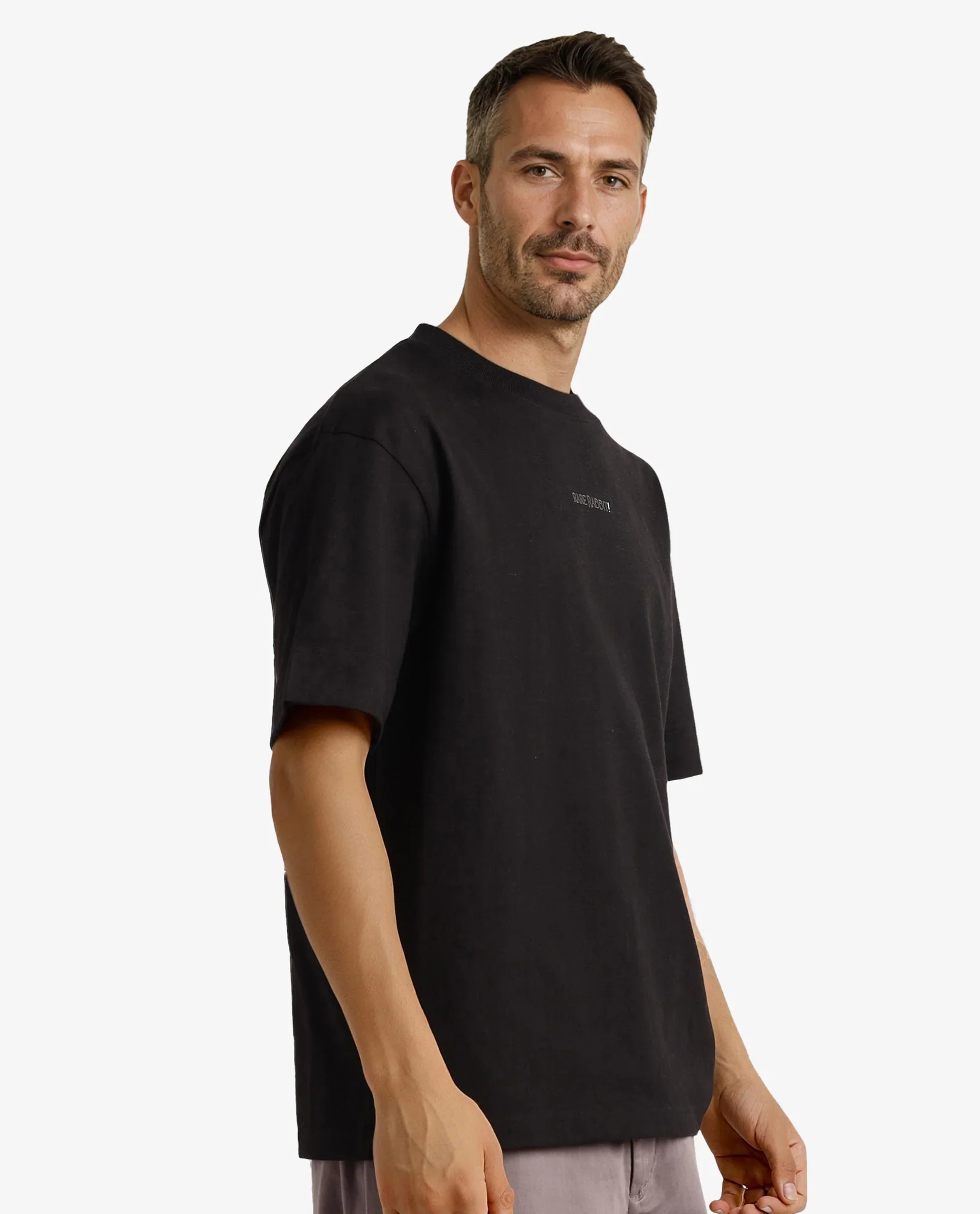 Rare Rabbit Men's Motm Black Cotton Graphic Print Oversized Fit Half Sleeve Crew Neck T-Shirt - Image 5