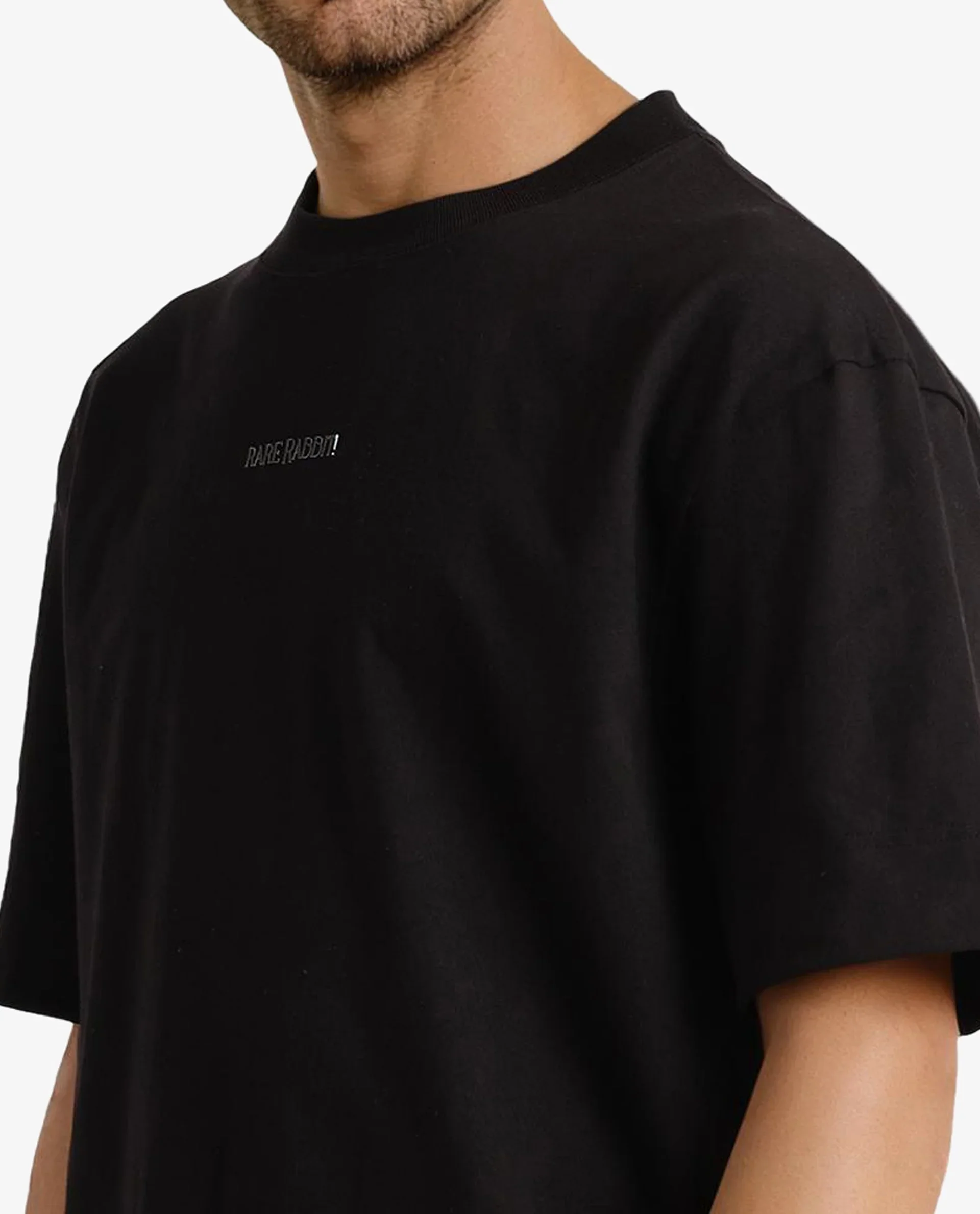 Rare Rabbit Men's Motm Black Cotton Graphic Print Oversized Fit Half Sleeve Crew Neck T-Shirt - Image 6