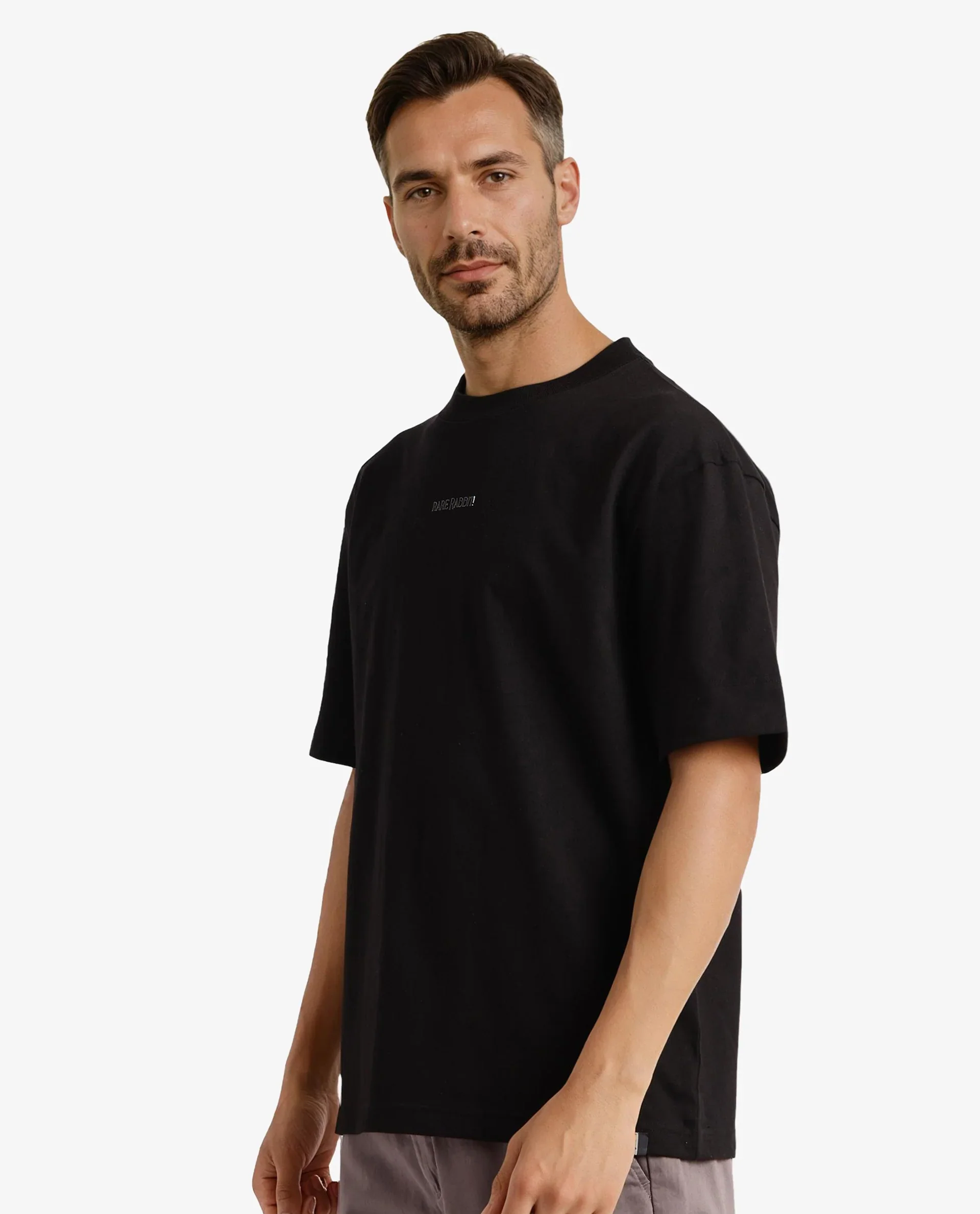 Rare Rabbit Men's Motm Black Cotton Graphic Print Oversized Fit Half Sleeve Crew Neck T-Shirt - Image 7