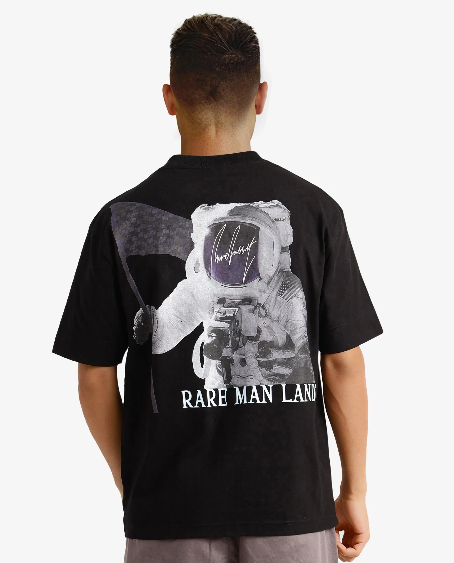Rare Rabbit Men's Motm Black Cotton Graphic Print Oversized Fit Half Sleeve Crew Neck T-Shirt - Image 8