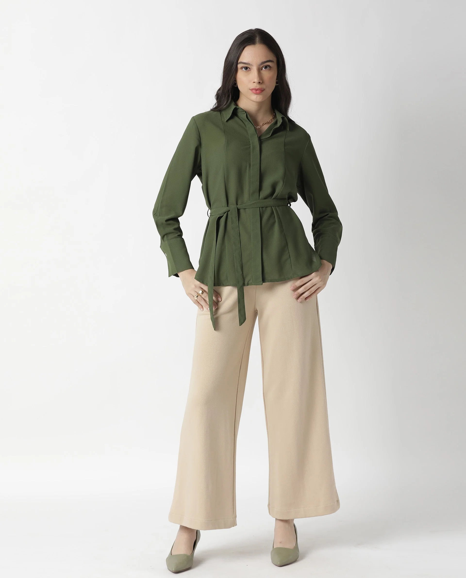 Rareism Women Mould Green Top Full Sleeves Solid - Image 10