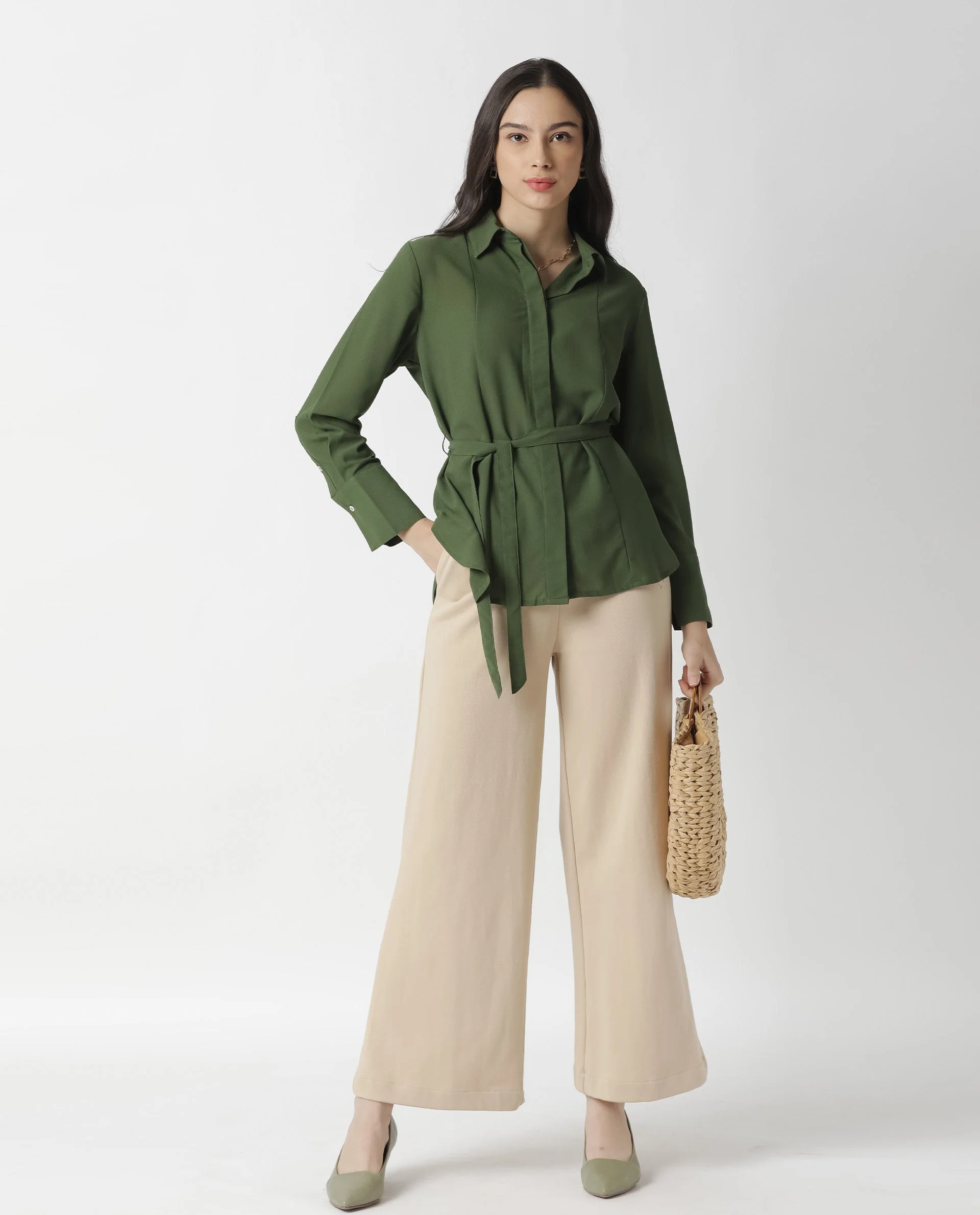 Rareism Women Mould Green Top Full Sleeves Solid - Image 3