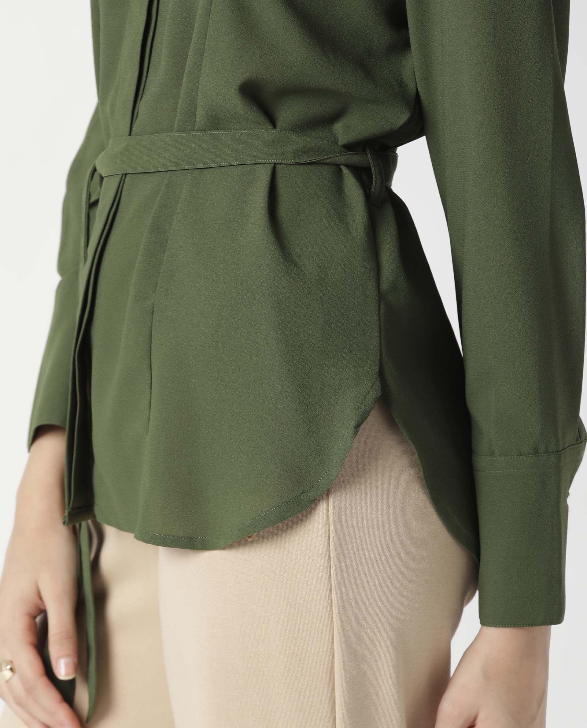Rareism Women Mould Green Top Full Sleeves Solid - Image 6