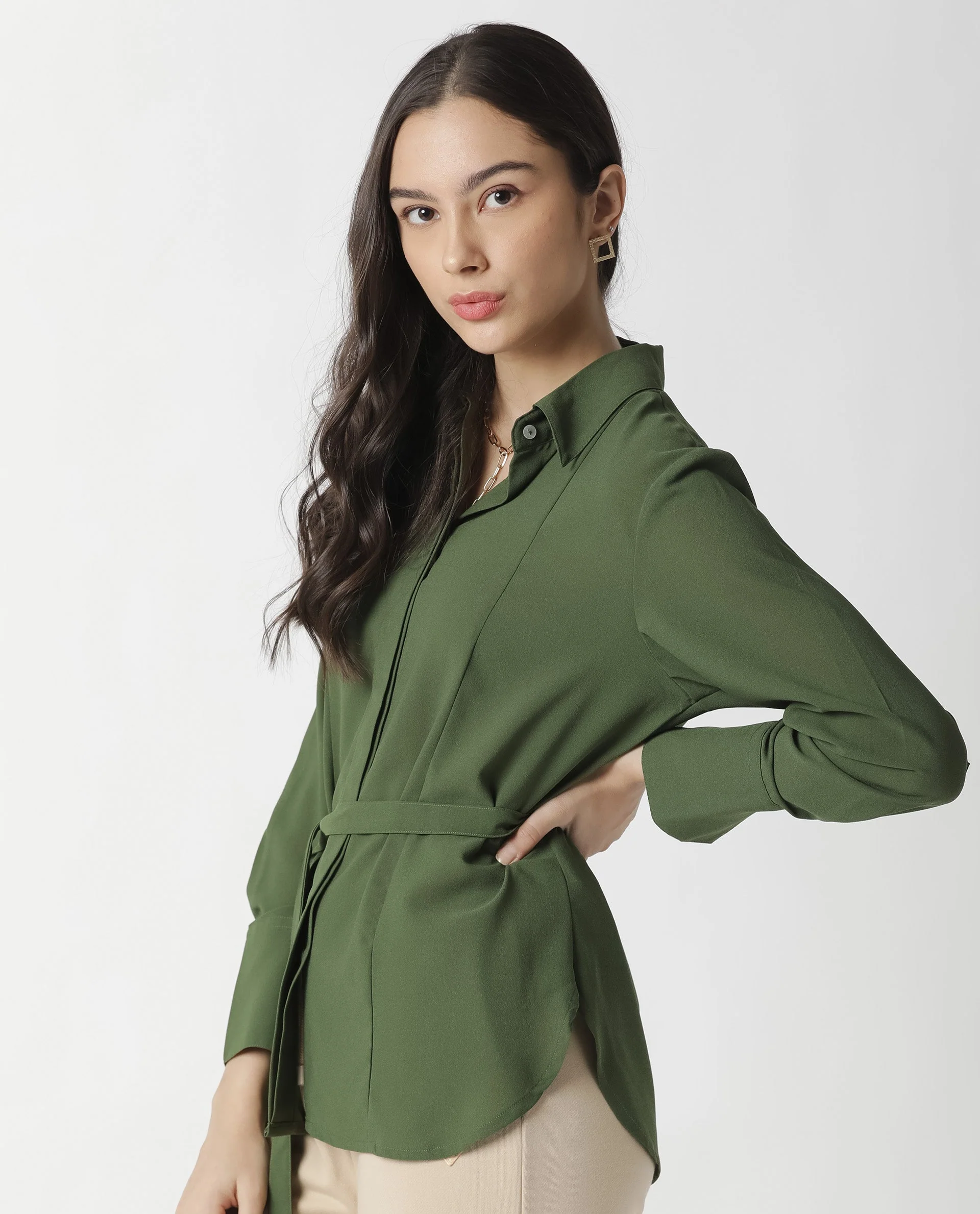 Rareism Women Mould Green Top Full Sleeves Solid - Image 7
