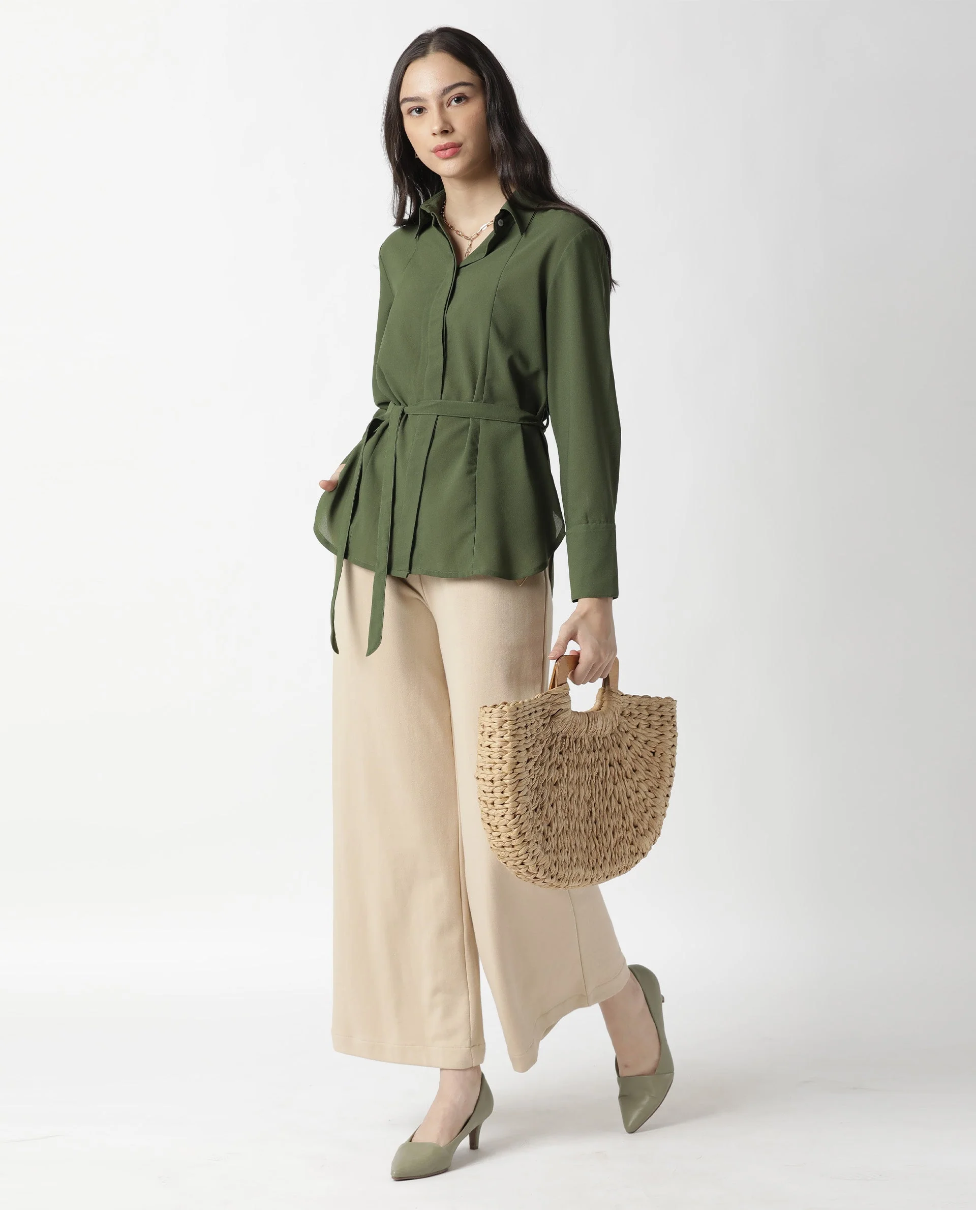 Rareism Women Mould Green Top Full Sleeves Solid - Image 9