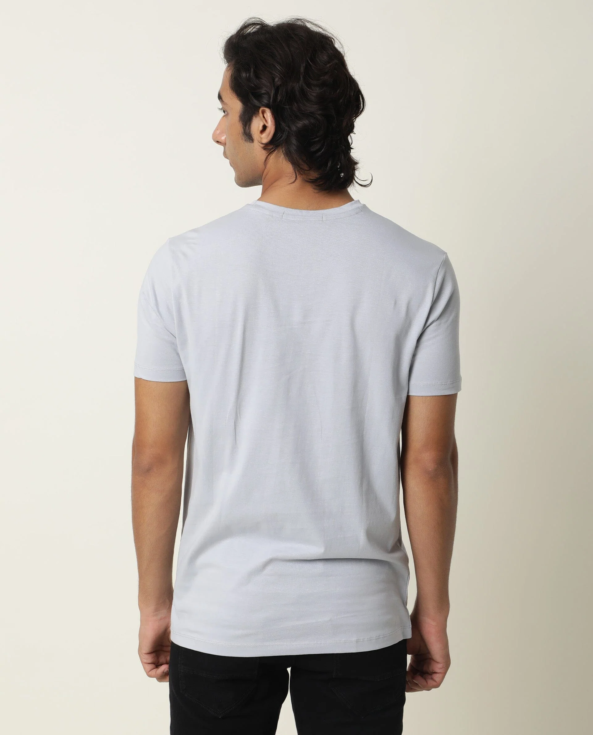Rare Rabbit Men's Mount Blue Cotton Graphic Print Slim Fit Half Sleeve Crew Neck T-Shirt - Image 7