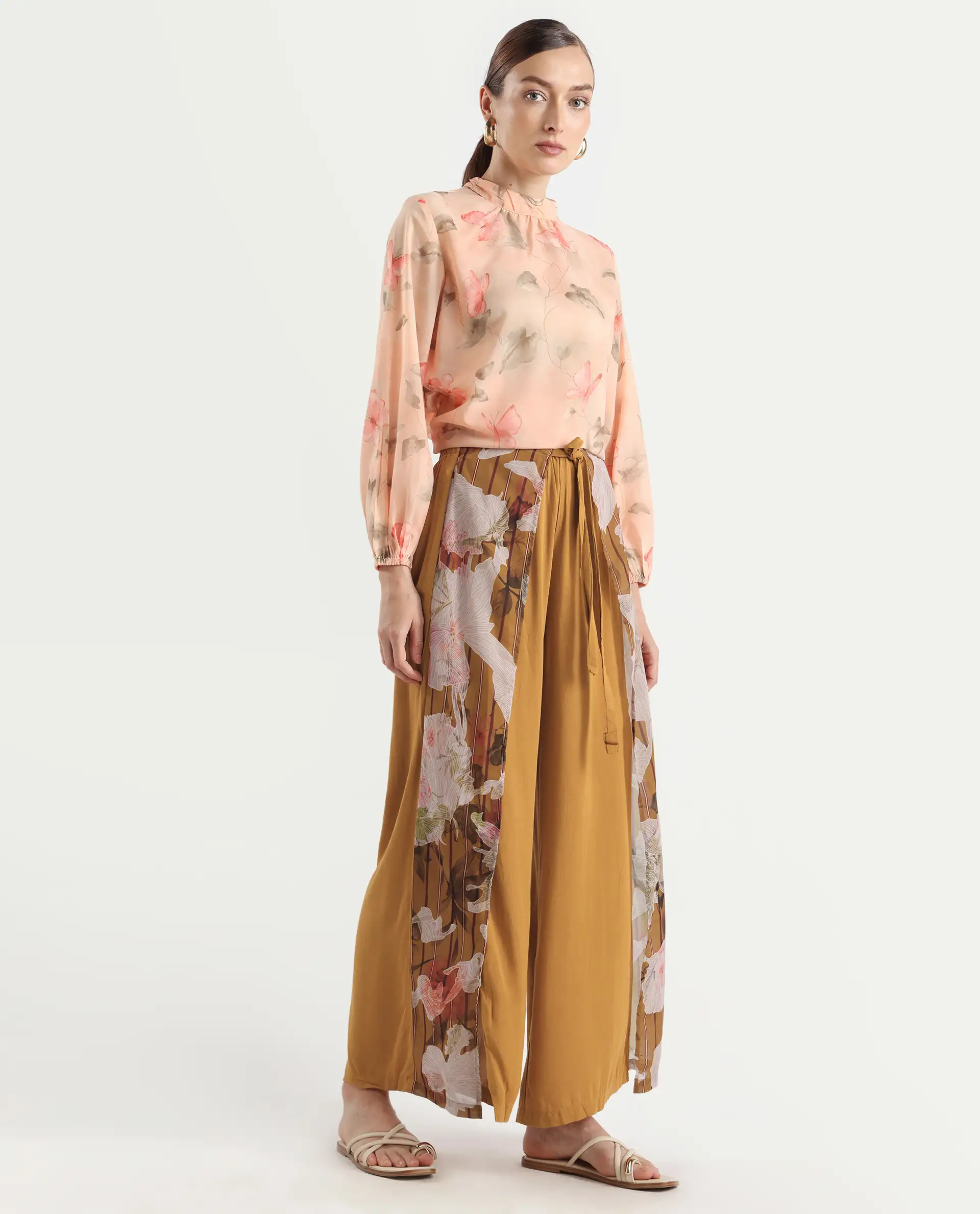 Rareism Women's Mouza Multi Viscose Blend Floral Print Ankle Length Wide Trouser - Image 6