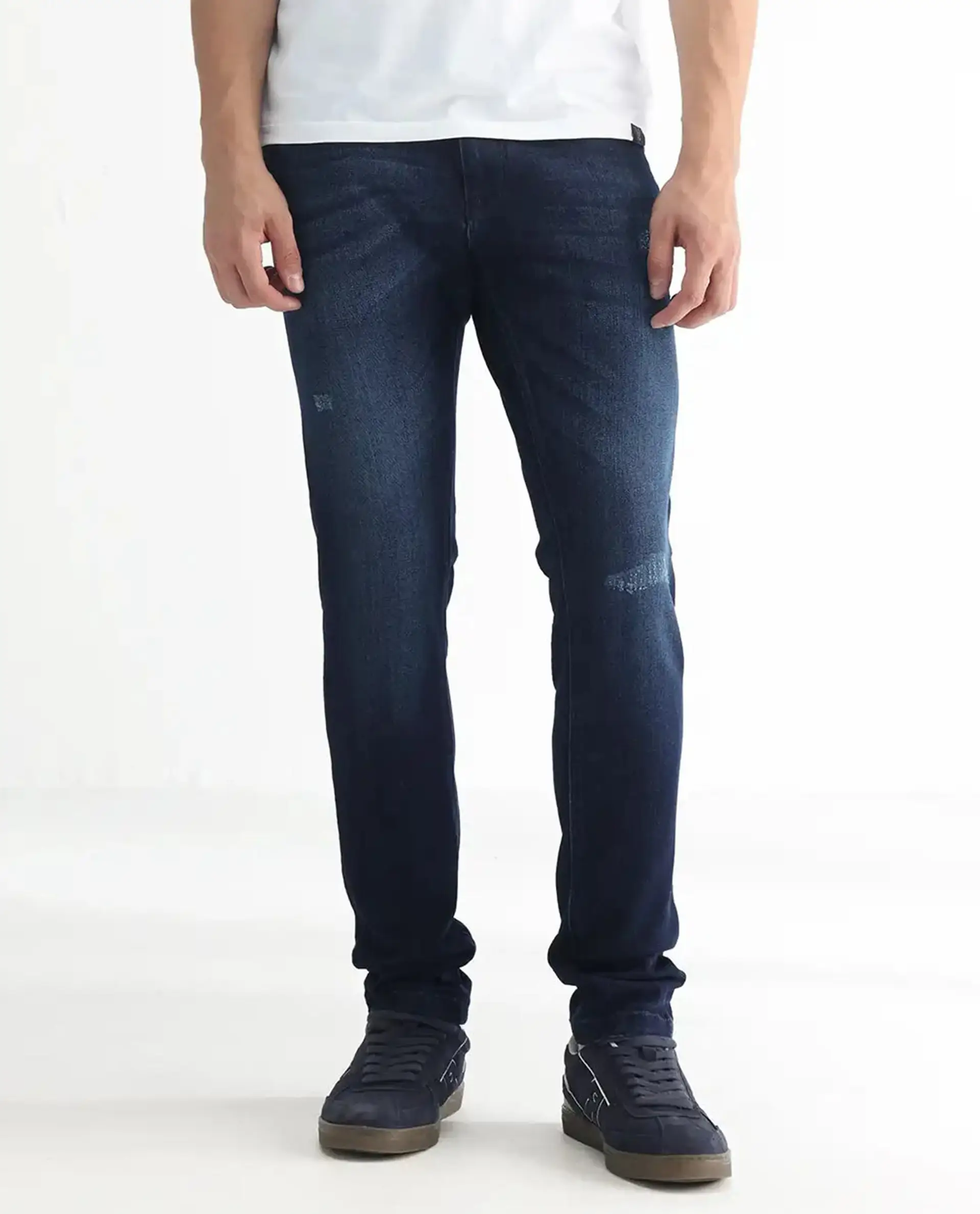 Rare Rabbit Men's Movado Blue Cotton Plain Hawk Slim Fit Jeans - Image 10