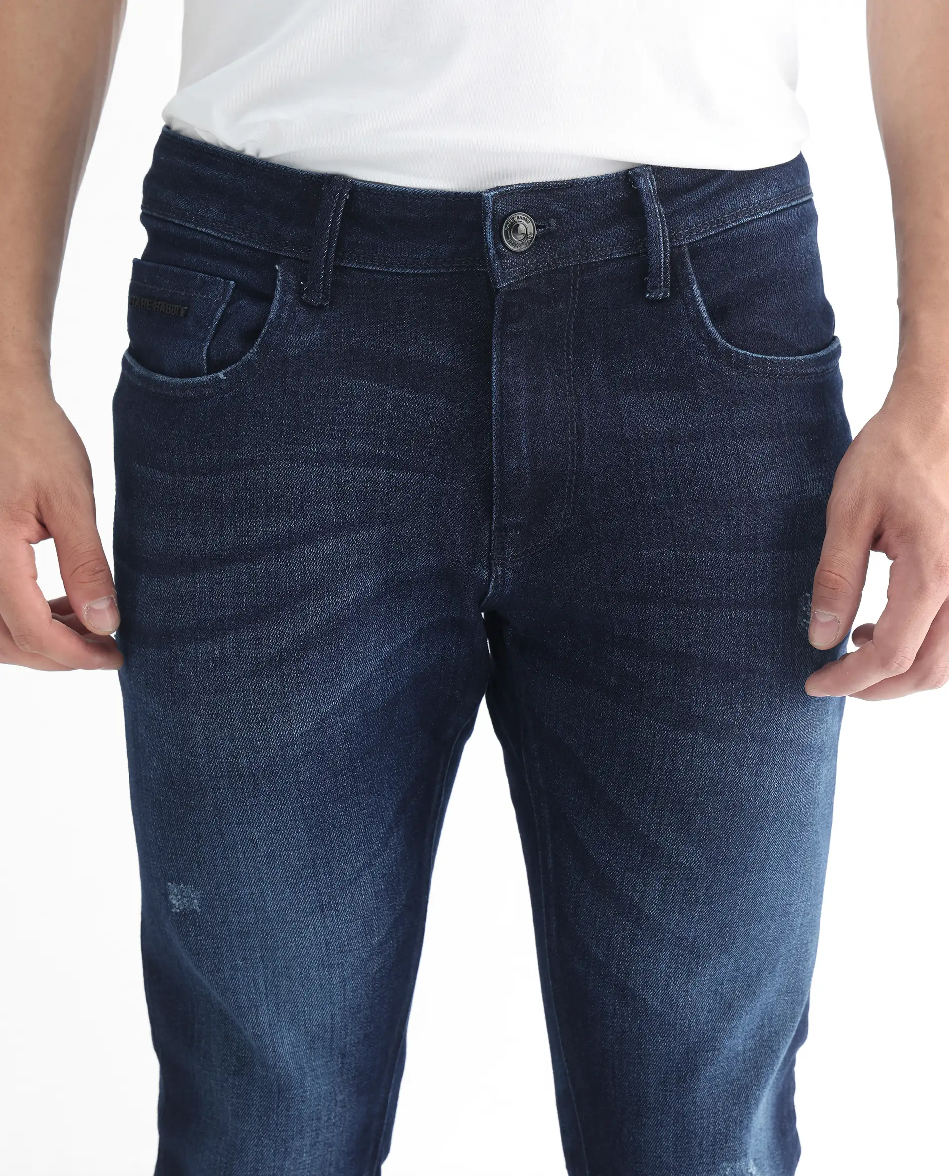 Rare Rabbit Men's Movado Blue Cotton Plain Hawk Slim Fit Jeans - Image 3