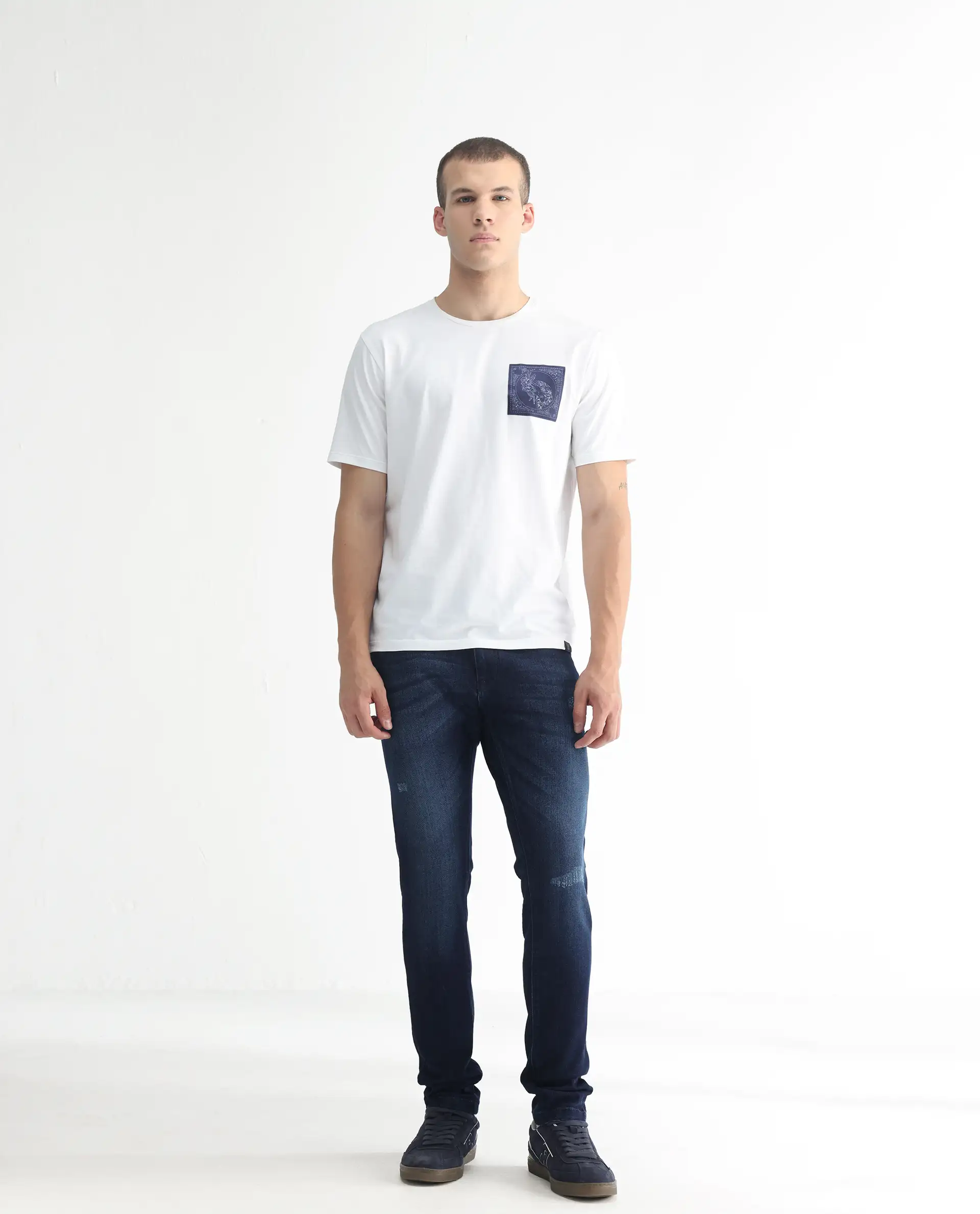 Rare Rabbit Men's Movado Blue Cotton Plain Hawk Slim Fit Jeans - Image 4